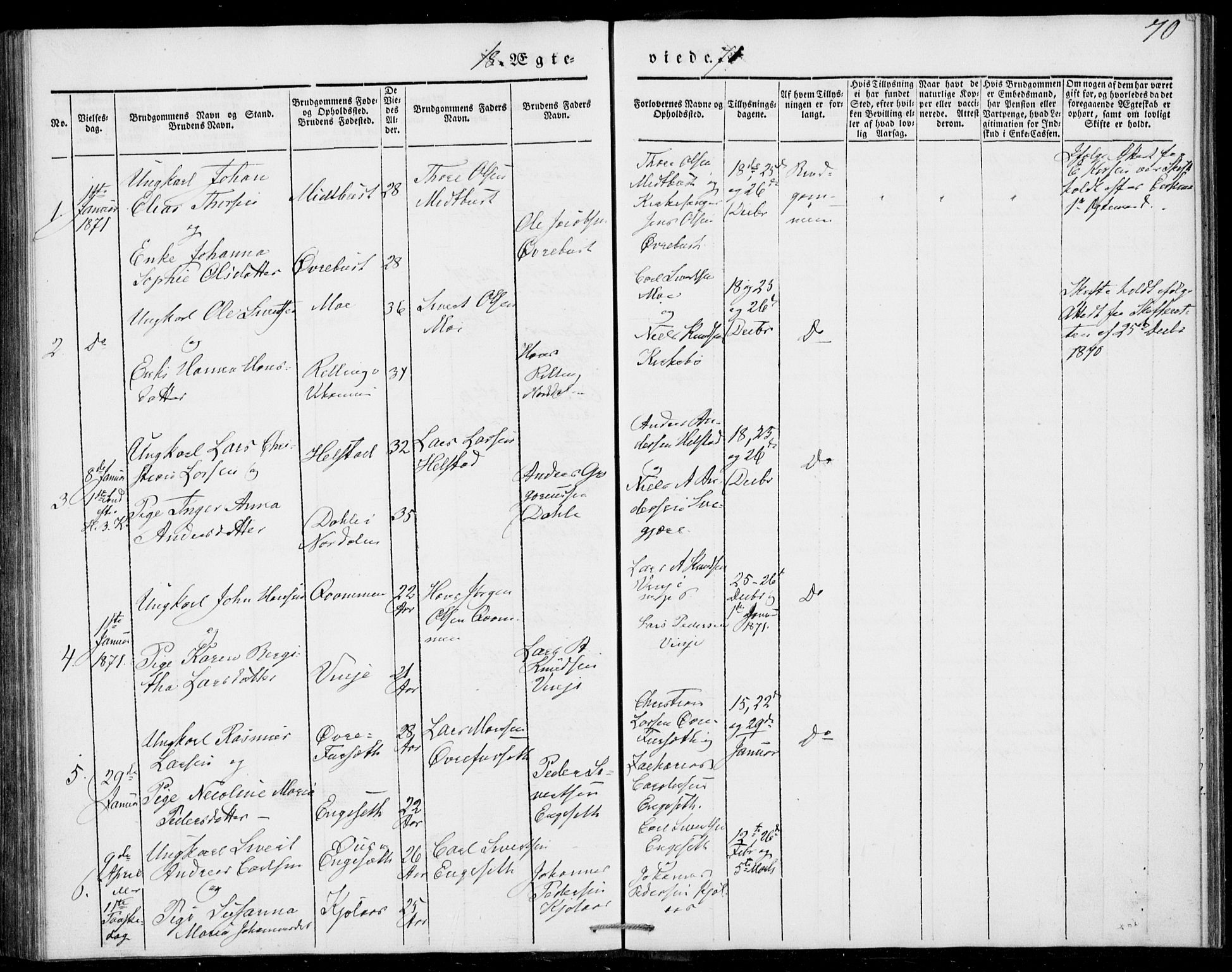 Ministerialprotokoller, klokkerbøker og fødselsregistre - Møre og Romsdal, AV/SAT-A-1454/520/L0276: Parish register (official) no. 520A06, 1844-1881, p. 70