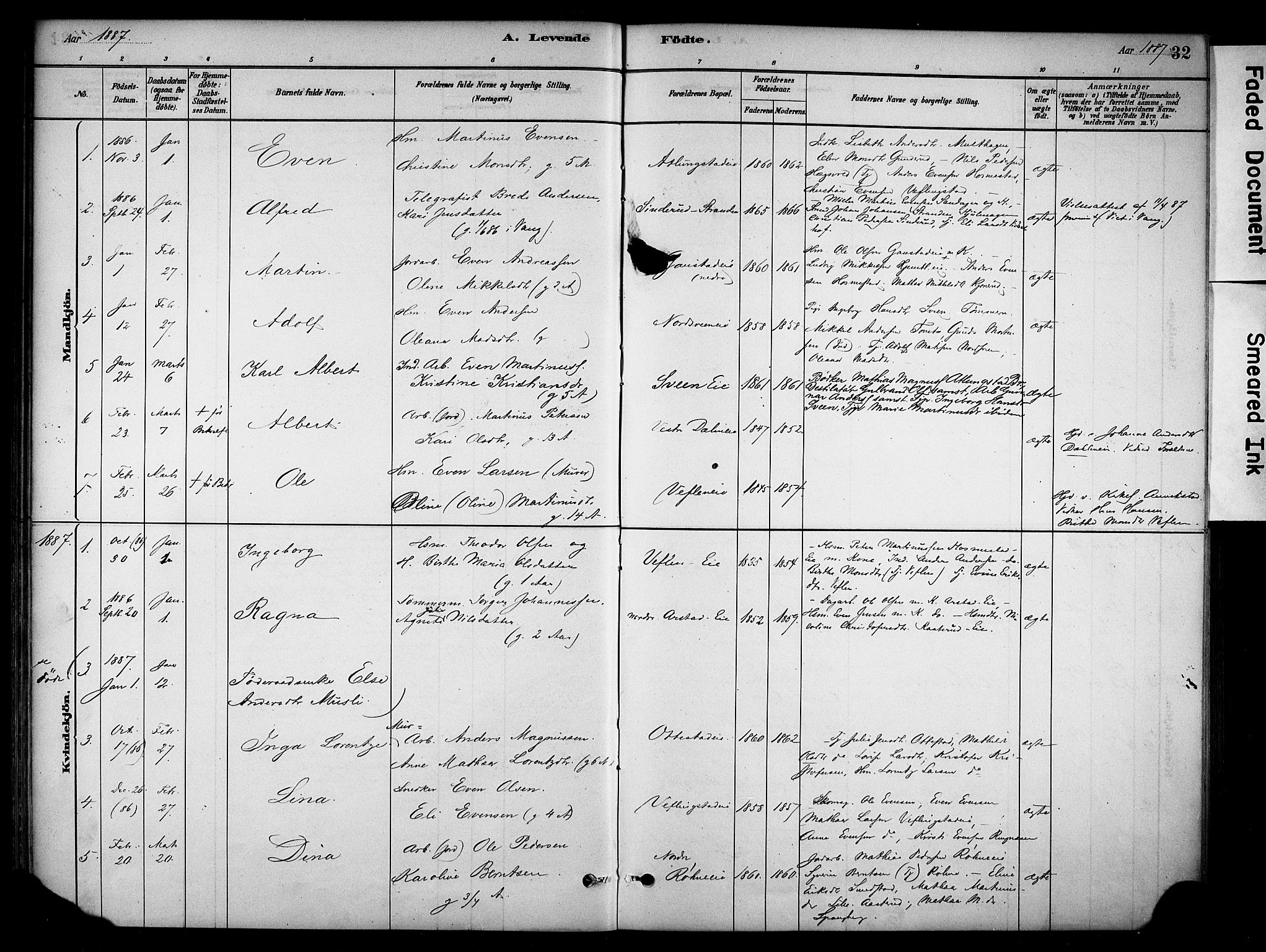 Stange prestekontor, SAH/PREST-002/K/L0019: Parish register (official) no. 19, 1880-1891, p. 32