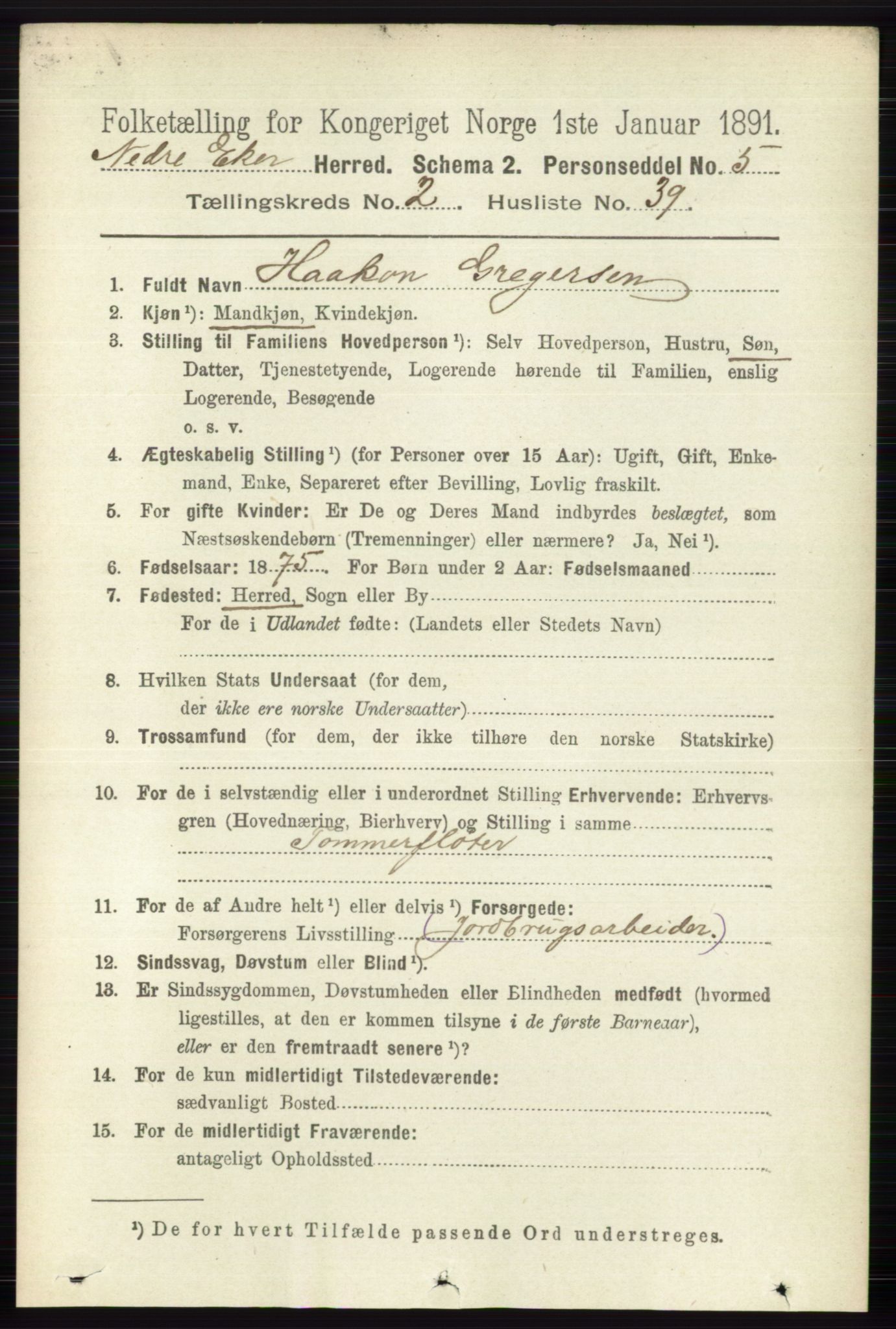 RA, 1891 census for 0625 Nedre Eiker, 1891, p. 763