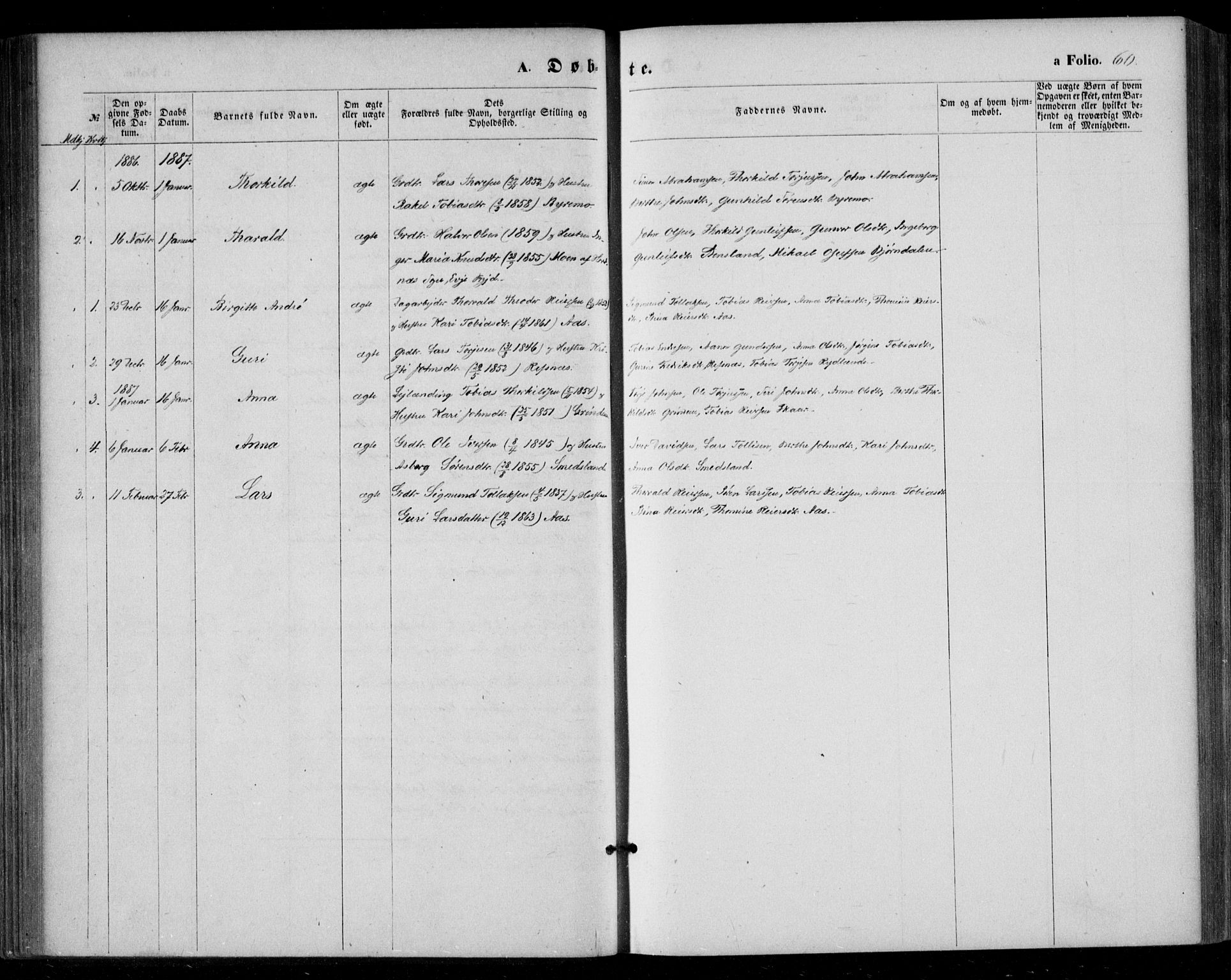 Bjelland sokneprestkontor, SAK/1111-0005/F/Fa/Fac/L0002: Parish register (official) no. A 2, 1866-1887, p. 60