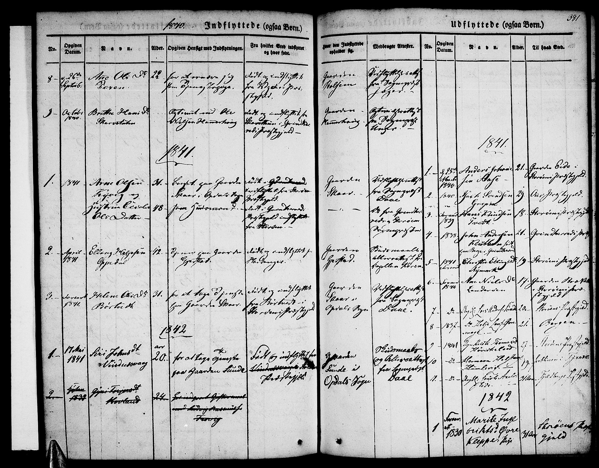 Tysnes sokneprestembete, AV/SAB-A-78601/H/Haa: Parish register (official) no. A 9, 1837-1848, p. 381