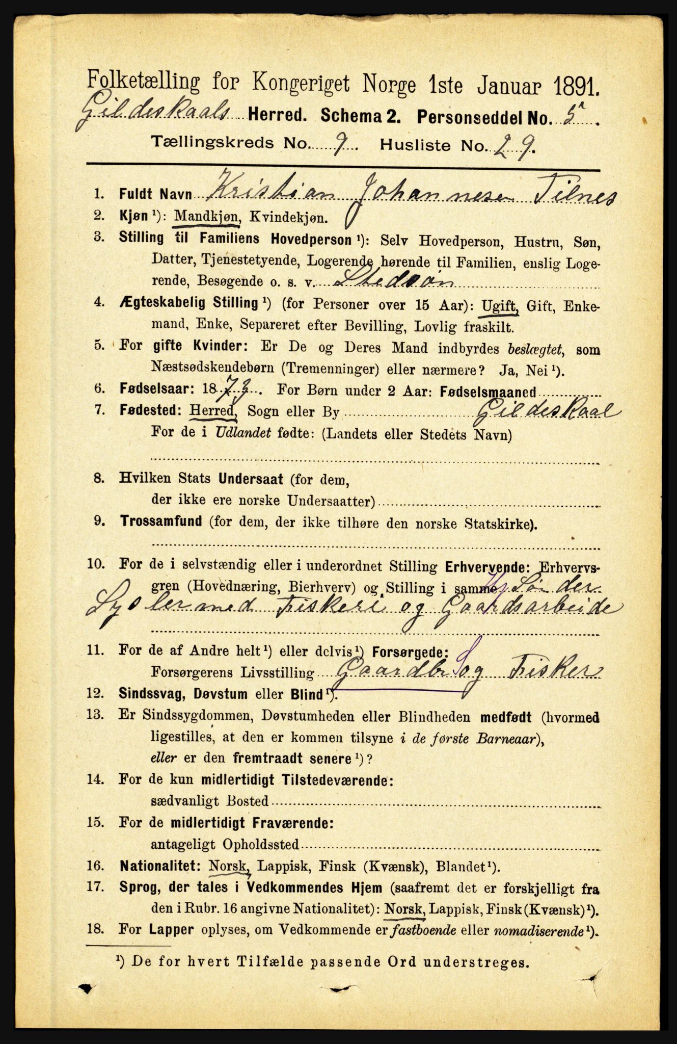 RA, 1891 census for 1838 Gildeskål, 1891, p. 2891