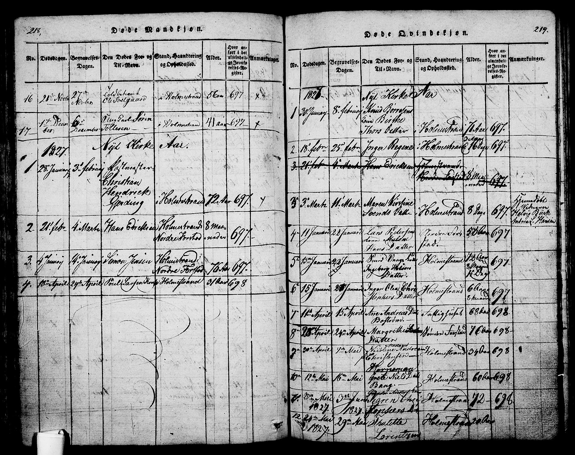 Holmestrand kirkebøker, SAKO/A-346/G/Ga/L0001: Parish register (copy) no. 1, 1814-1848, p. 218-219