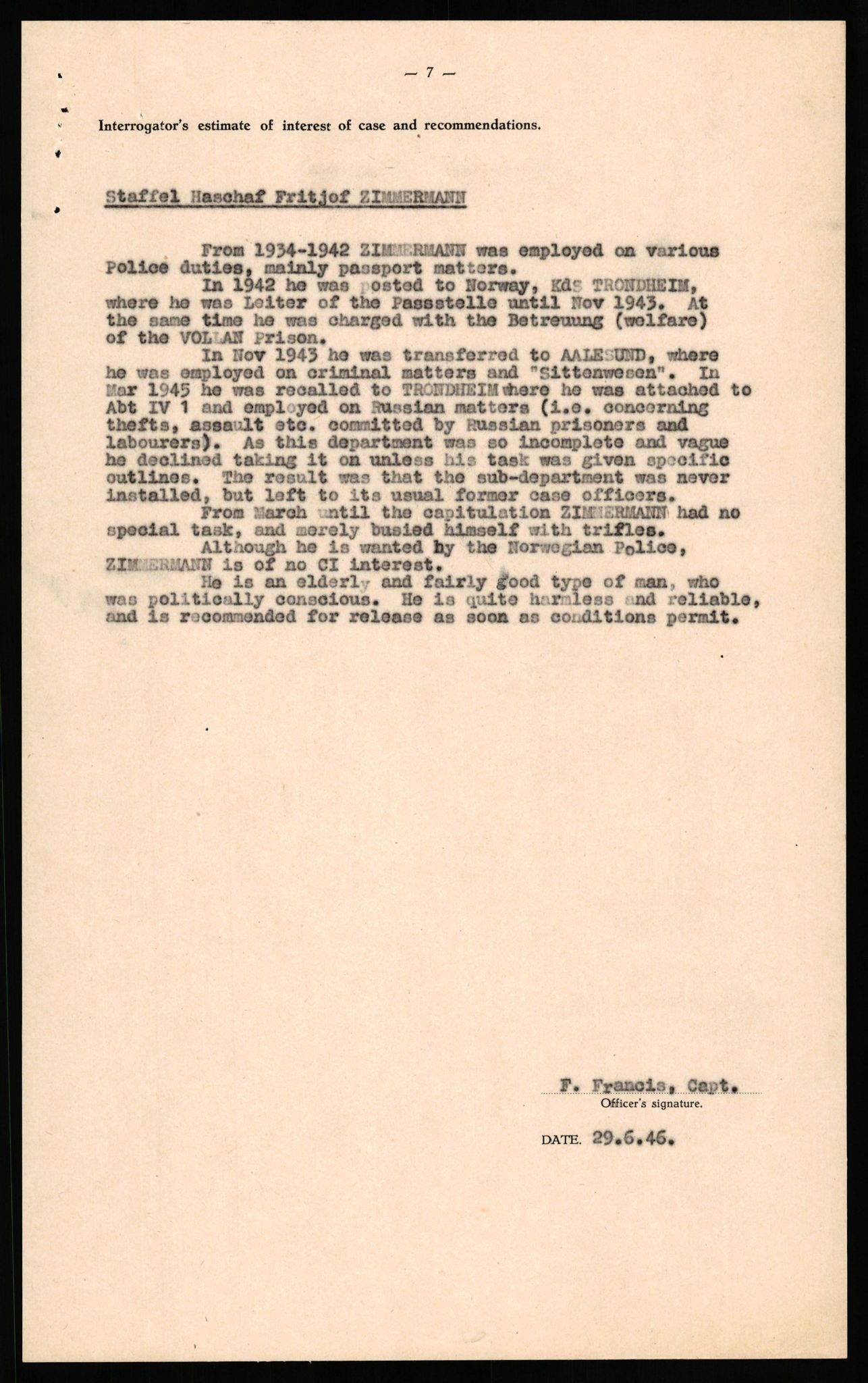 Forsvaret, Forsvarets overkommando II, AV/RA-RAFA-3915/D/Db/L0037: CI Questionaires. Tyske okkupasjonsstyrker i Norge. Tyskere., 1945-1946, p. 376