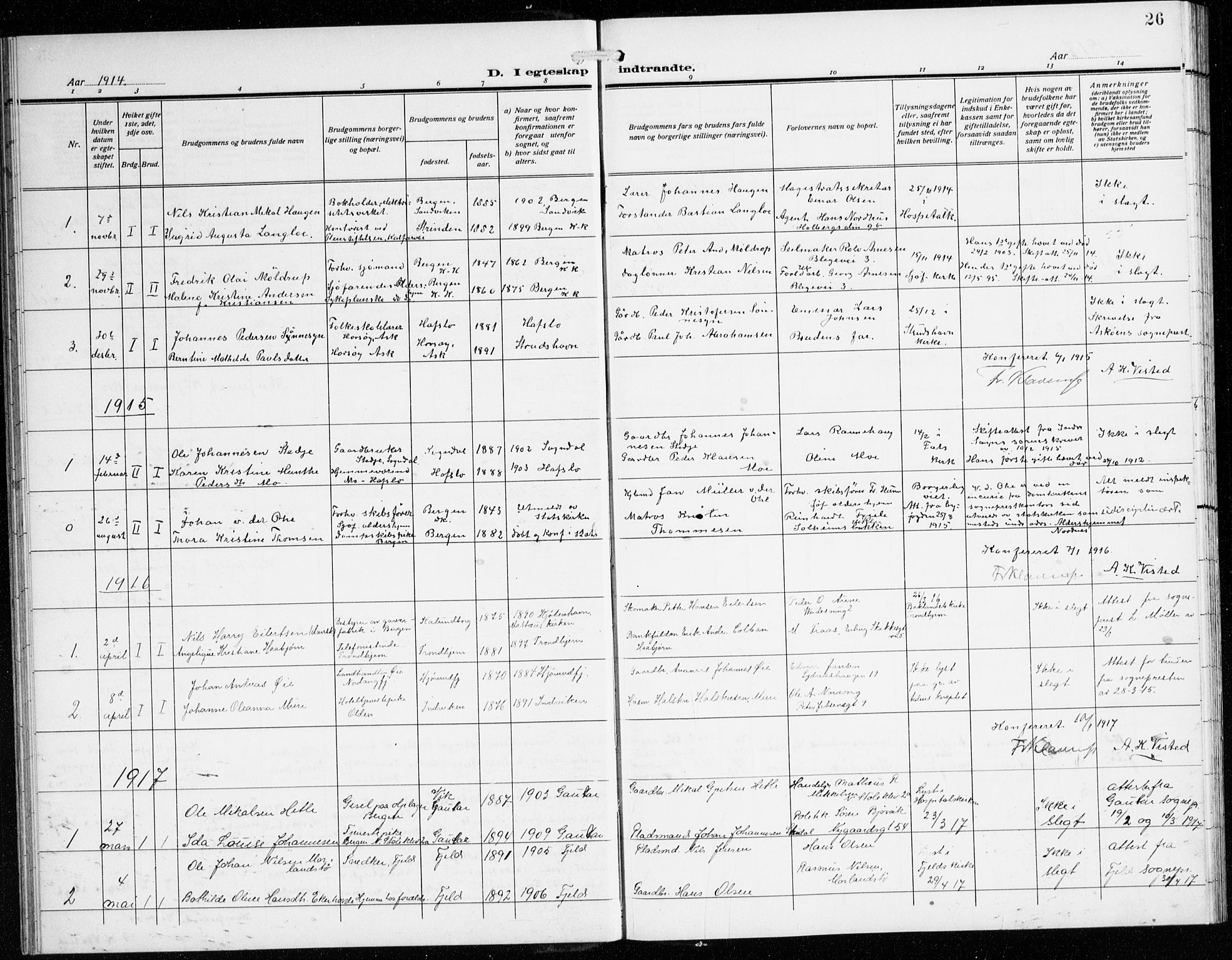 St. Jørgens hospital og Årstad sokneprestembete, AV/SAB-A-99934: Parish register (copy) no. A 11, 1909-1935, p. 26