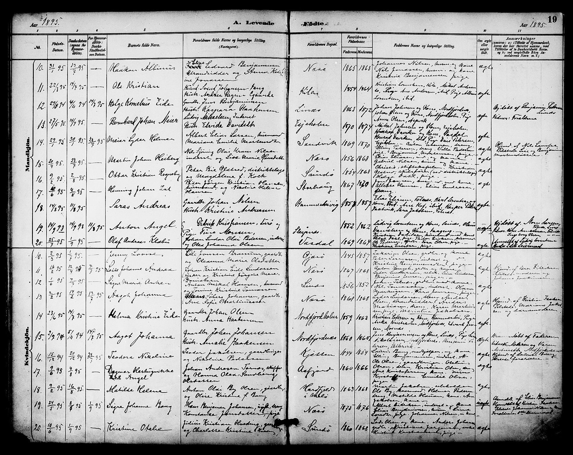 Ministerialprotokoller, klokkerbøker og fødselsregistre - Nordland, SAT/A-1459/841/L0610: Parish register (official) no. 841A14, 1890-1901, p. 19
