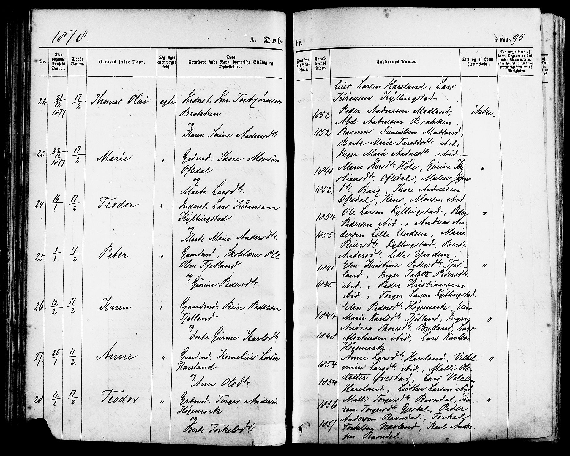 Lye sokneprestkontor, SAST/A-101794/001/30BA/L0008: Parish register (official) no. A 7, 1872-1881, p. 95