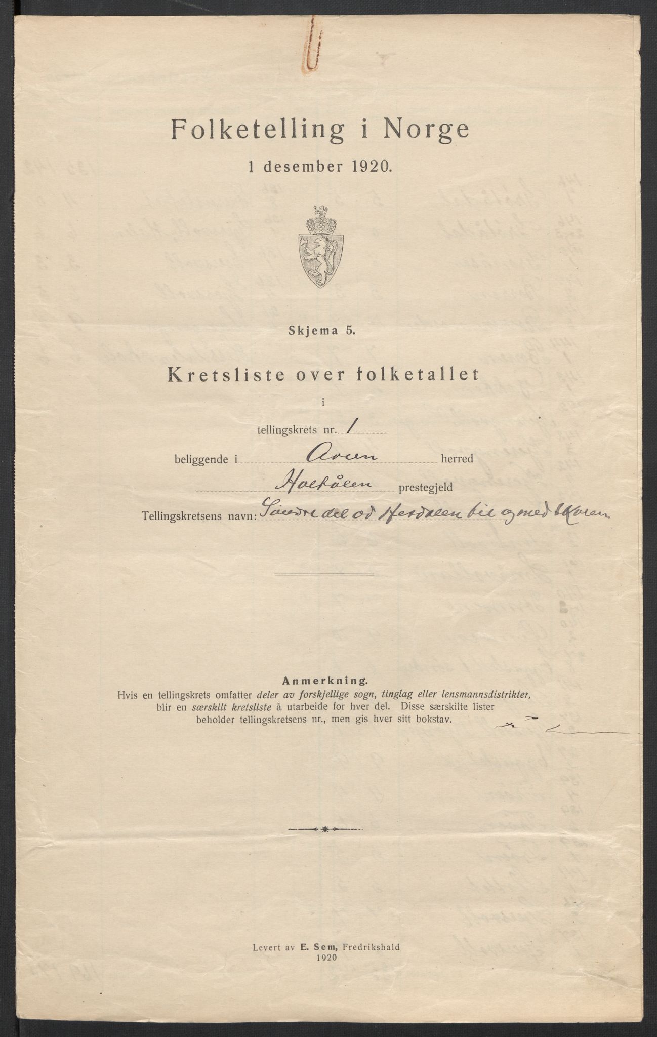 SAT, 1920 census for Ålen, 1920, p. 6