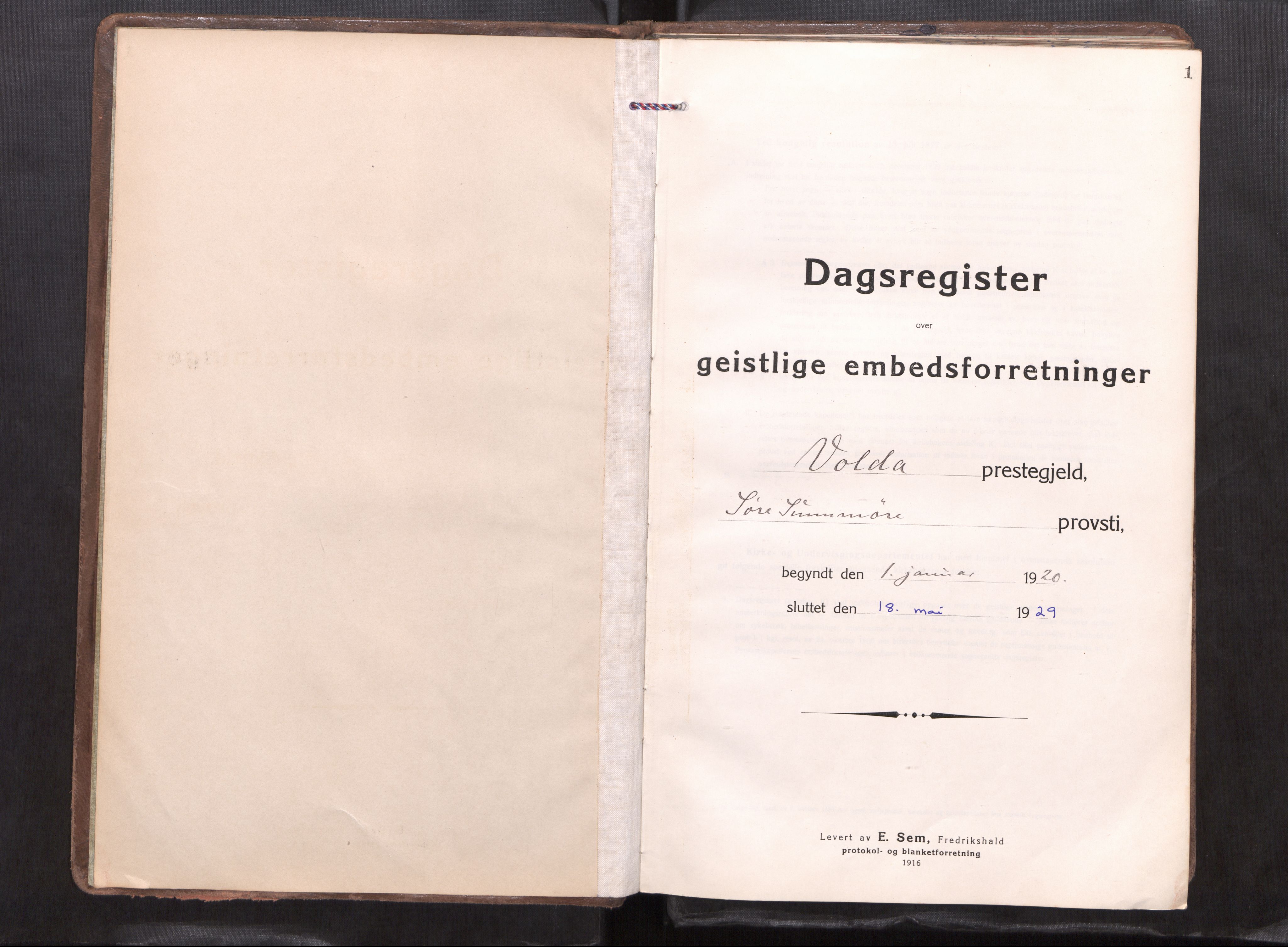 Ministerialprotokoller, klokkerbøker og fødselsregistre - Møre og Romsdal, AV/SAT-A-1454/511/L0147: Diary records no. 511---, 1920-1929, p. 1