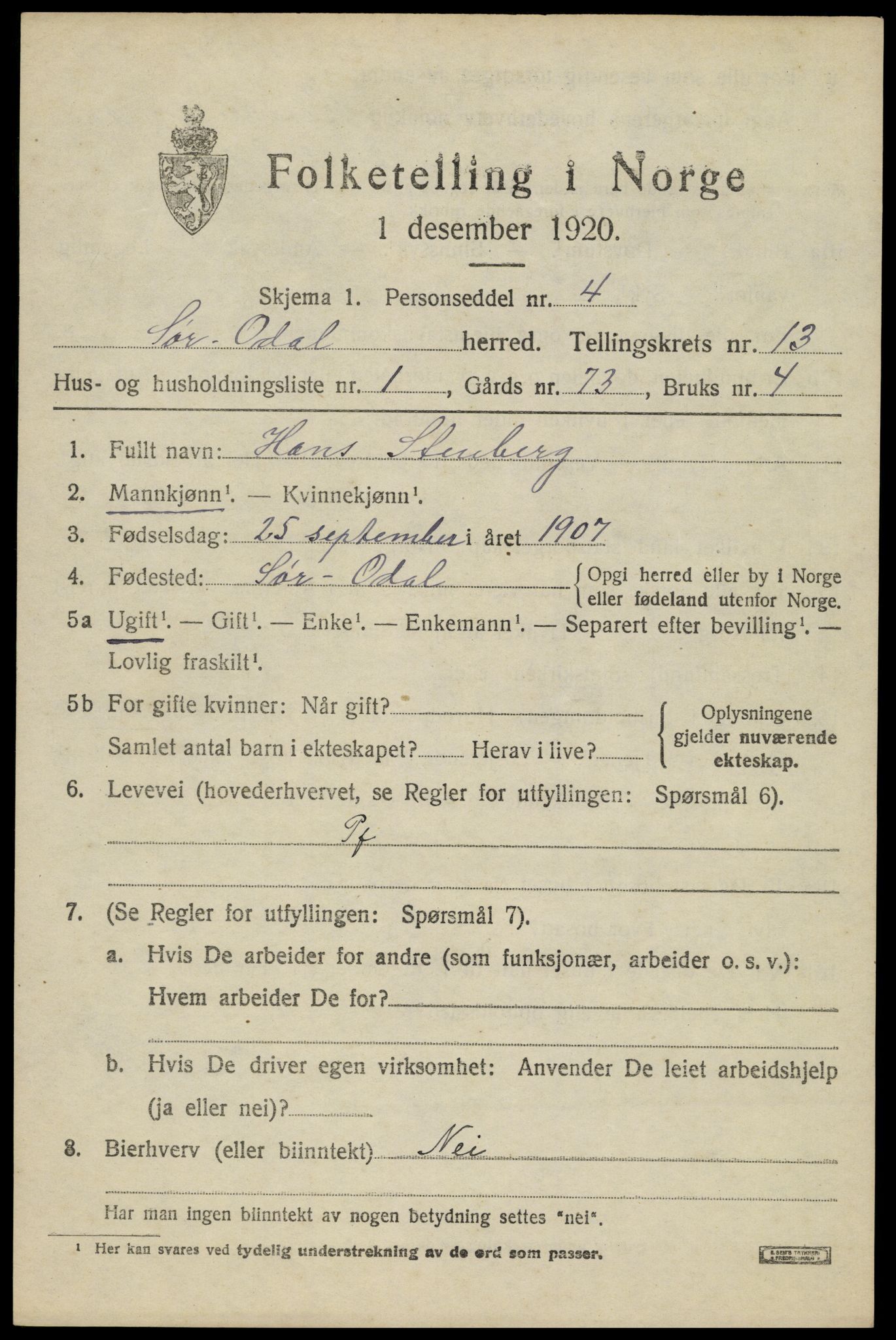 SAH, 1920 census for Sør-Odal, 1920, p. 12937