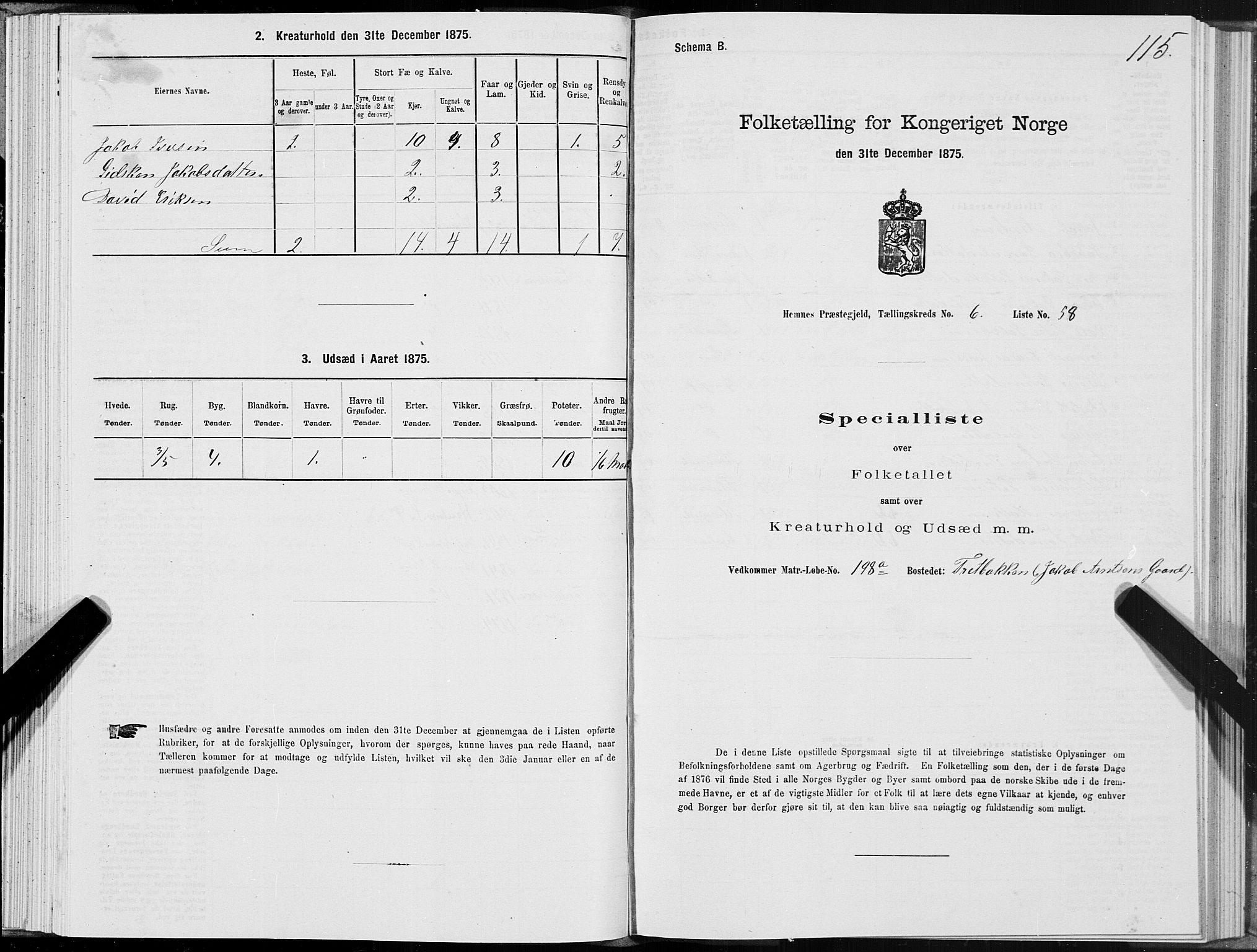 SAT, 1875 census for 1832P Hemnes, 1875, p. 4115