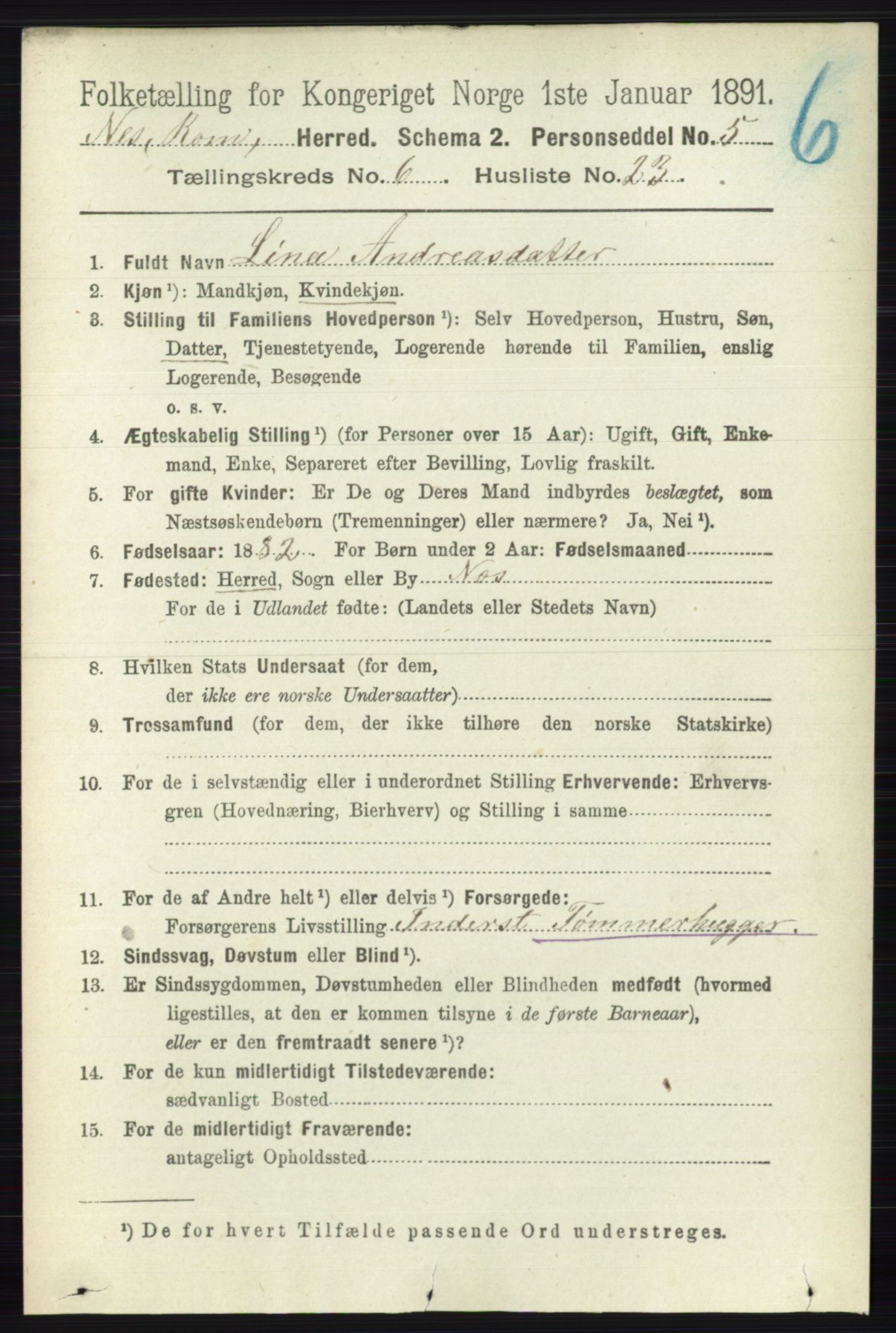 RA, 1891 census for 0236 Nes, 1891, p. 3512