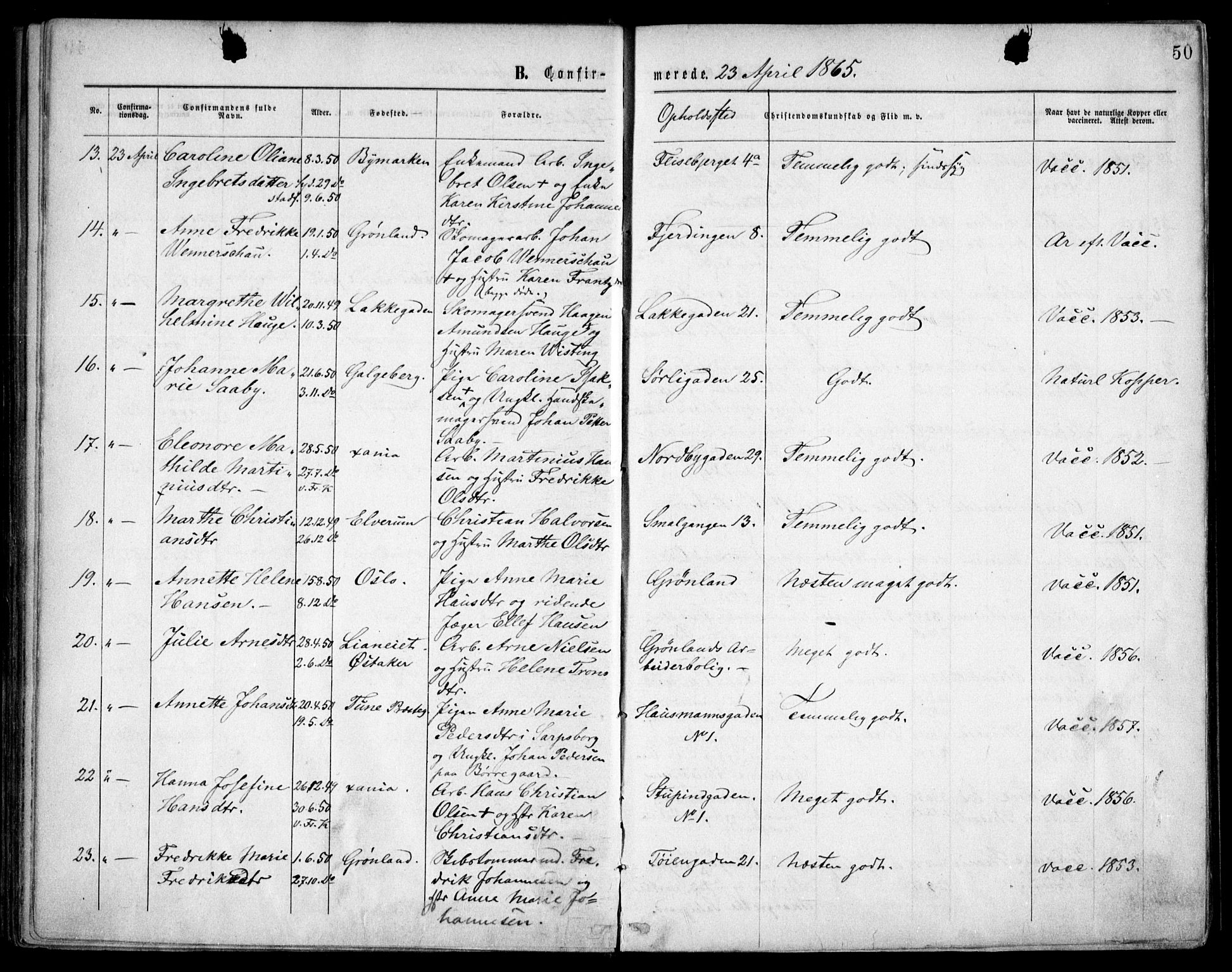 Grønland prestekontor Kirkebøker, AV/SAO-A-10848/F/Fa/L0003: Parish register (official) no. 3, 1862-1868, p. 50