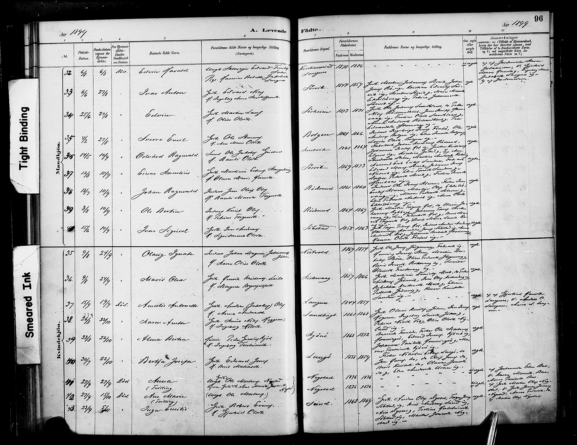 Ministerialprotokoller, klokkerbøker og fødselsregistre - Møre og Romsdal, AV/SAT-A-1454/569/L0819: Parish register (official) no. 569A05, 1885-1899, p. 96