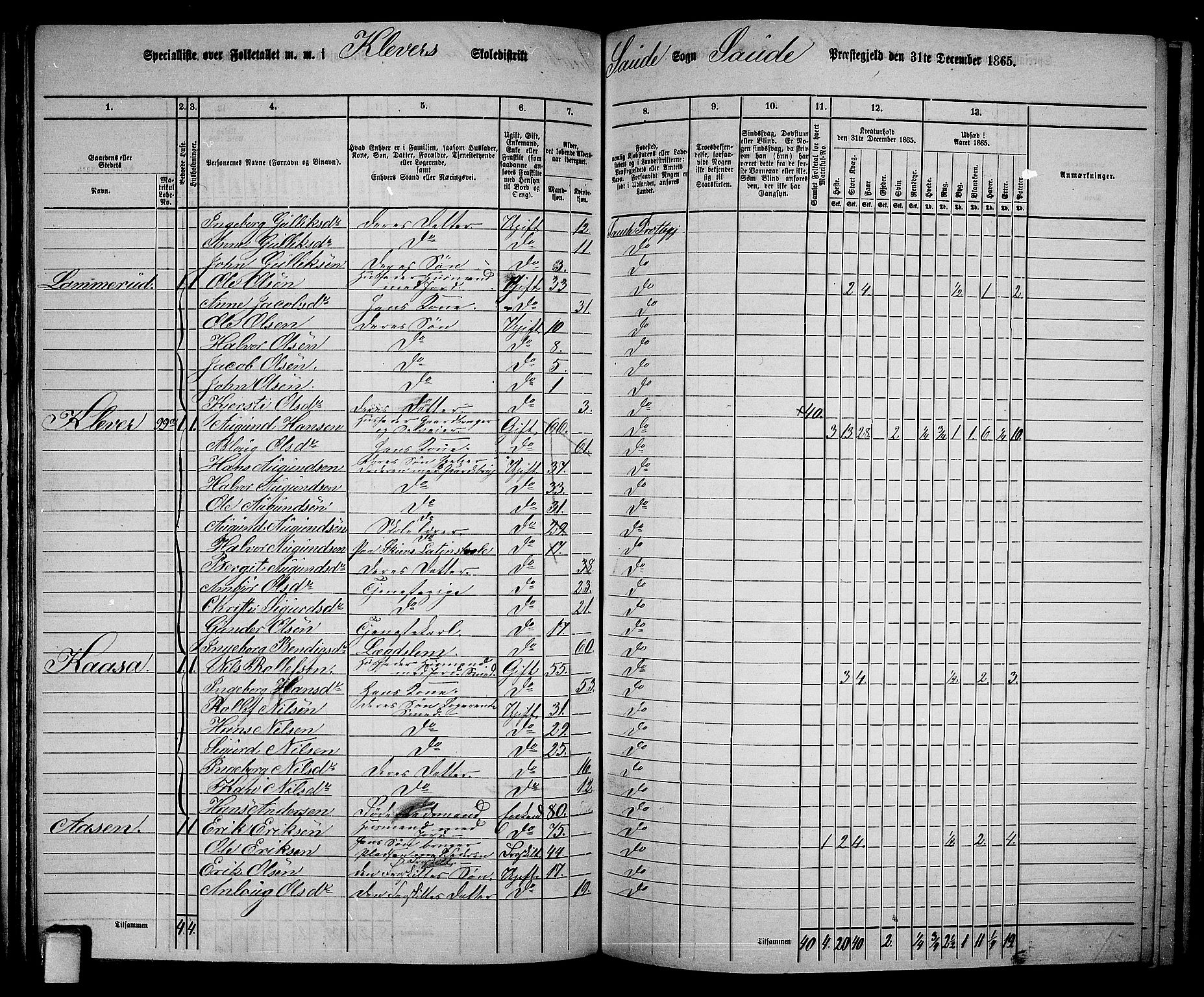 RA, 1865 census for Sauherad, 1865, p. 85