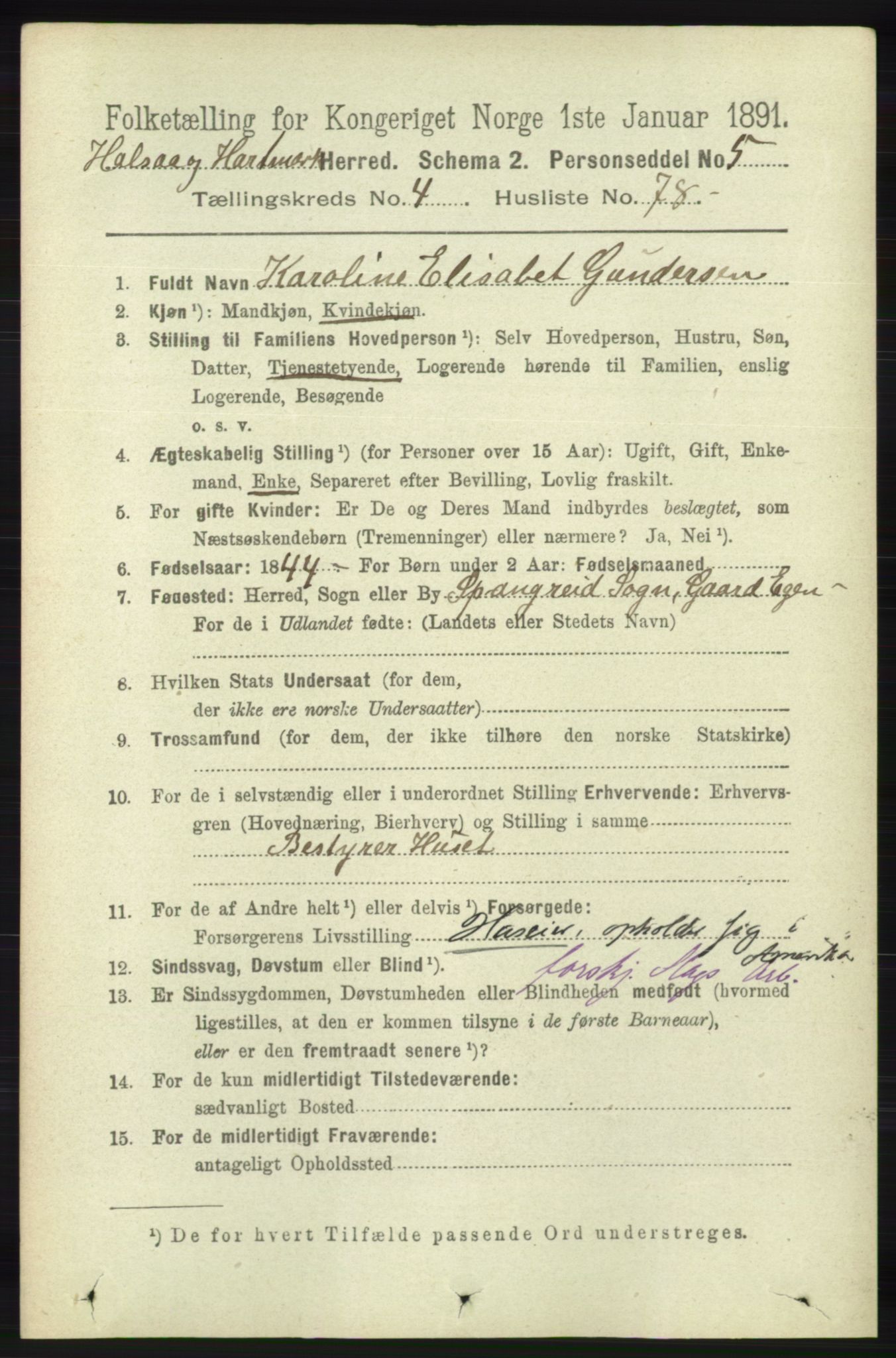 RA, 1891 census for 1019 Halse og Harkmark, 1891, p. 1935