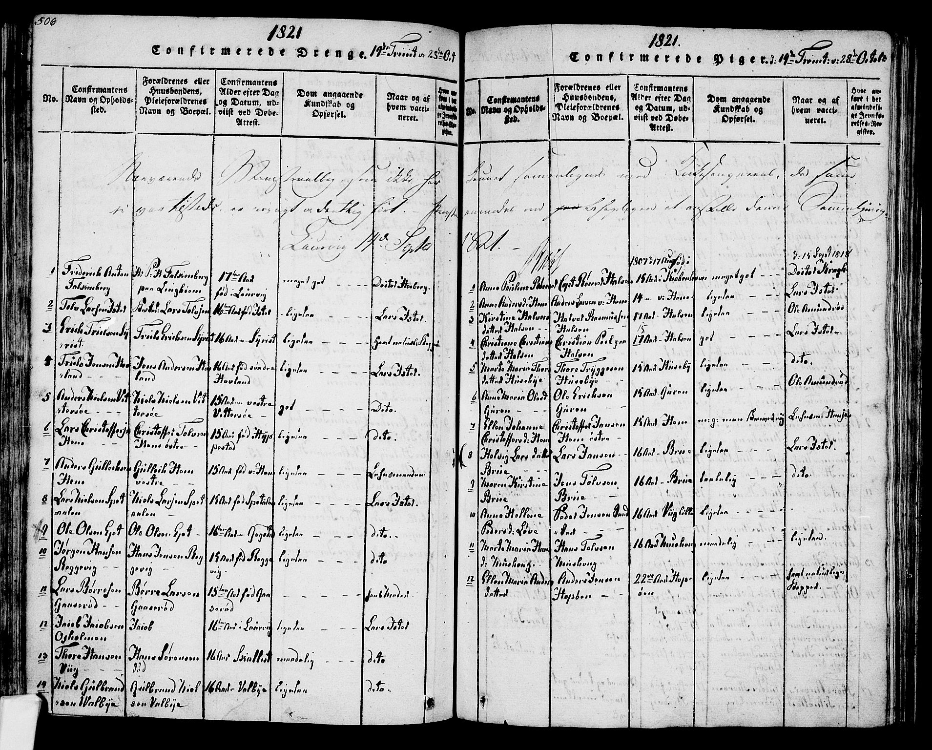 Tjølling kirkebøker, SAKO/A-60/F/Fa/L0005: Parish register (official) no. 5, 1814-1836, p. 506-507