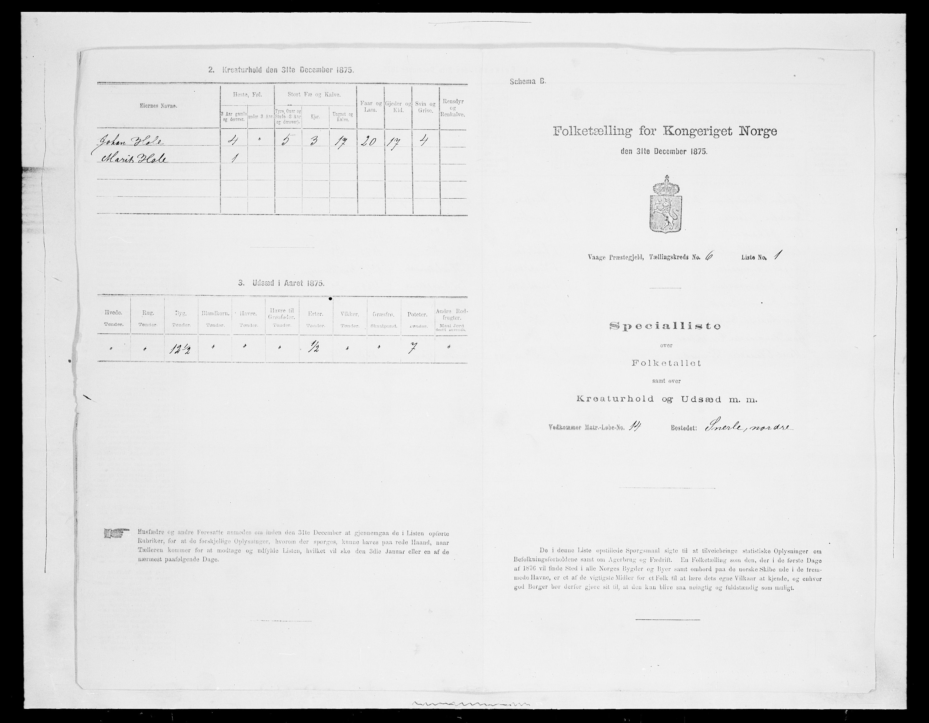 SAH, 1875 census for 0515P Vågå, 1875, p. 1125