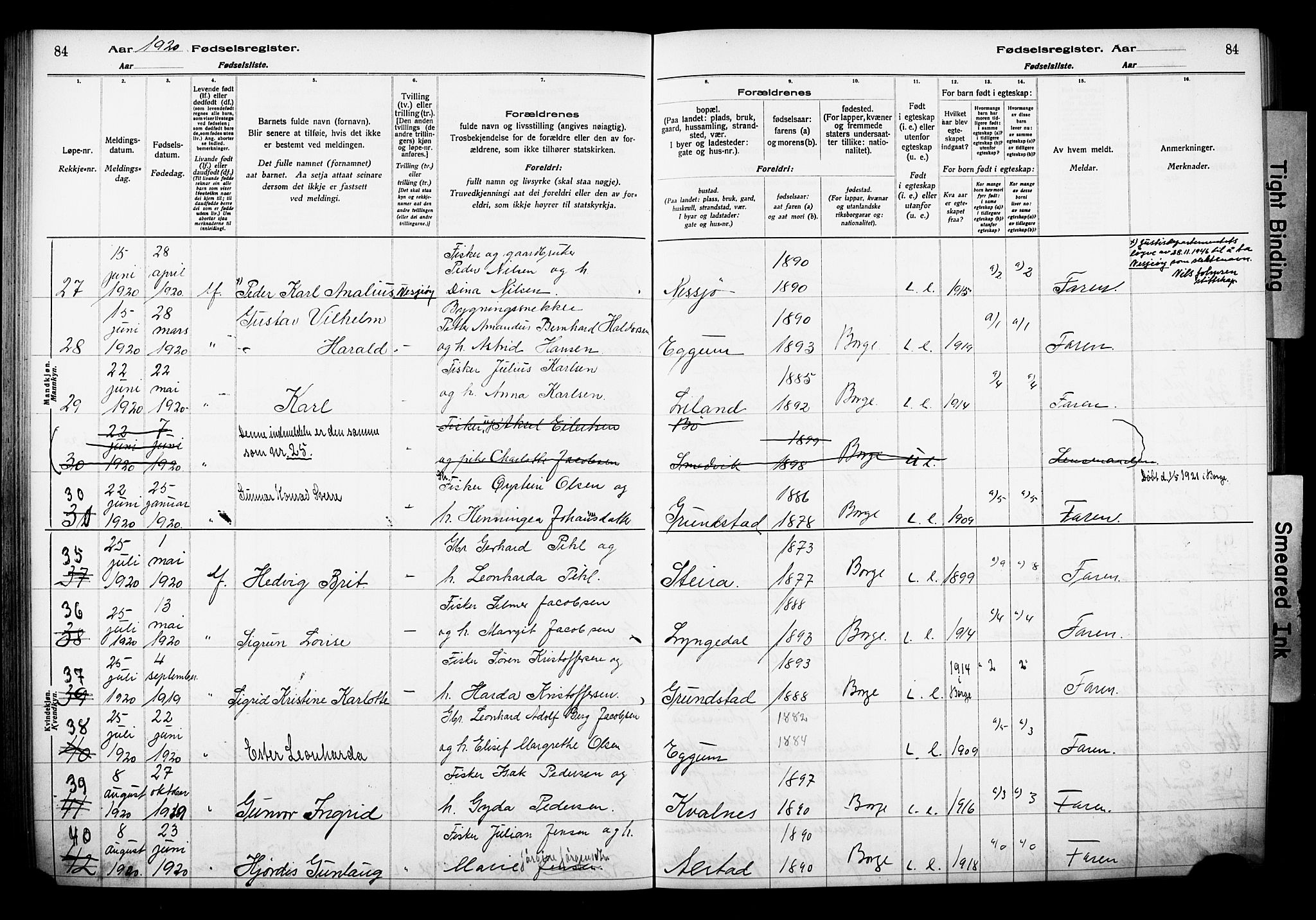 Ministerialprotokoller, klokkerbøker og fødselsregistre - Nordland, SAT/A-1459/880/L1145: Birth register no. 880.II.4.1, 1916-1929, p. 84