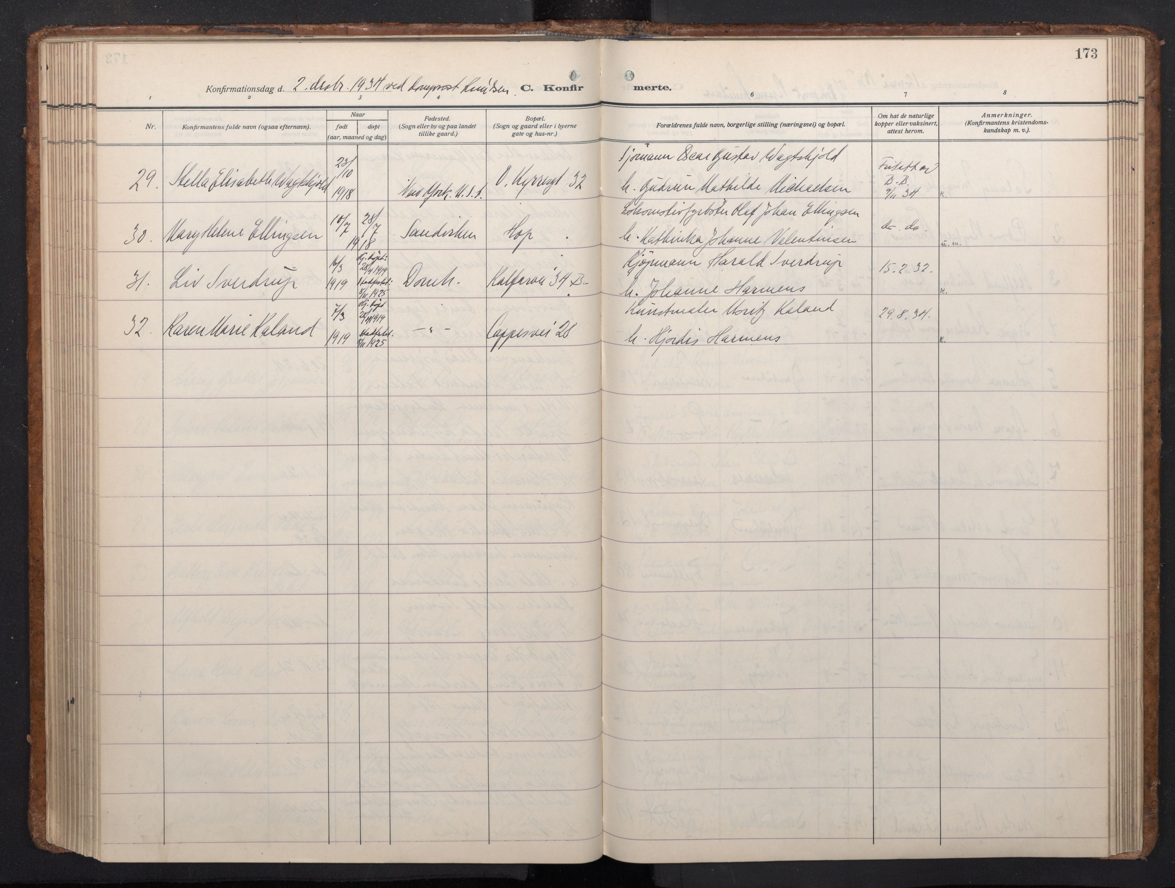 Domkirken sokneprestembete, AV/SAB-A-74801/H/Haa: Parish register (official) no. C 8, 1930-1957, p. 172b-173a