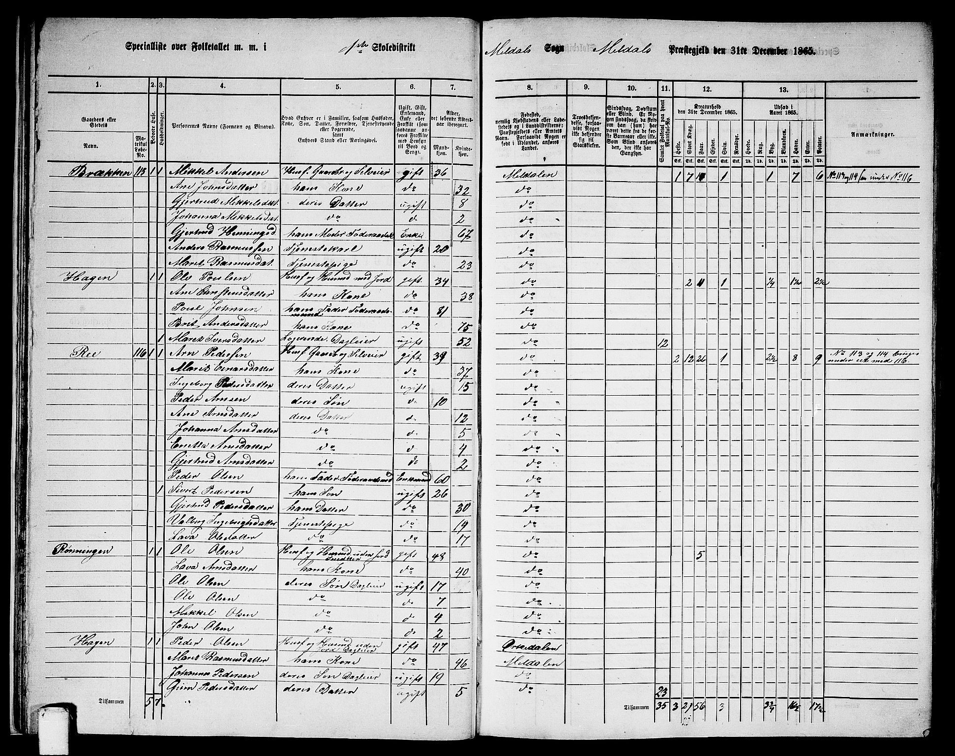 RA, 1865 census for Meldal, 1865, p. 25