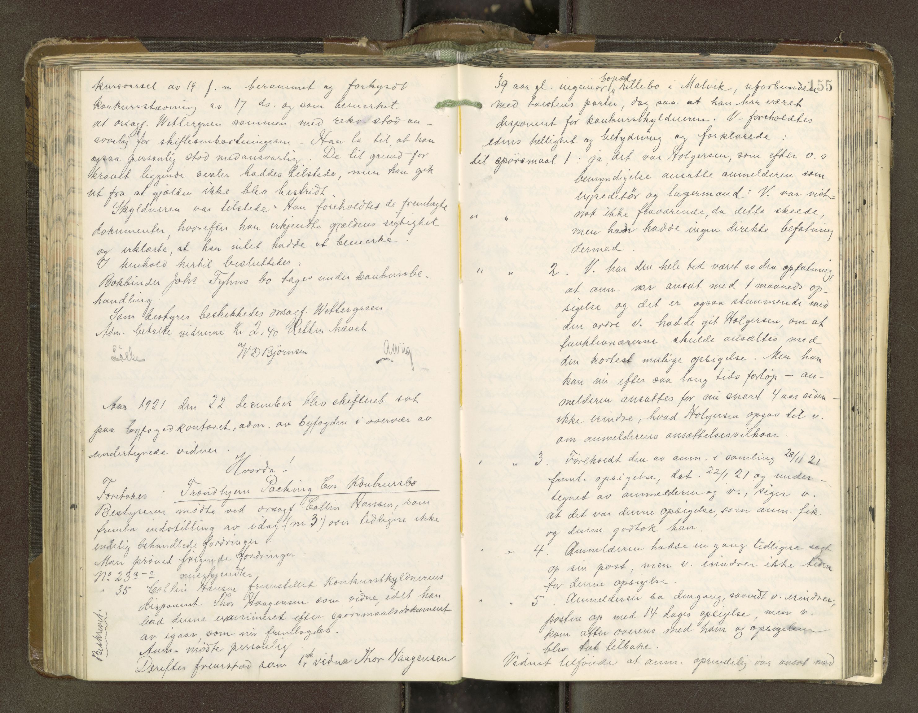 Trondheim byfogd, AV/SAT-A-0003/1/3/3B/L0021: Skiftebehandlingsprotokoll - 1/3-26/5. (u/ register) U, 1921-1924, p. 155