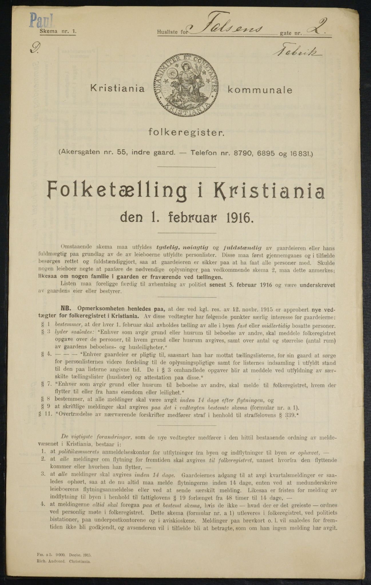 OBA, Municipal Census 1916 for Kristiania, 1916, p. 23653