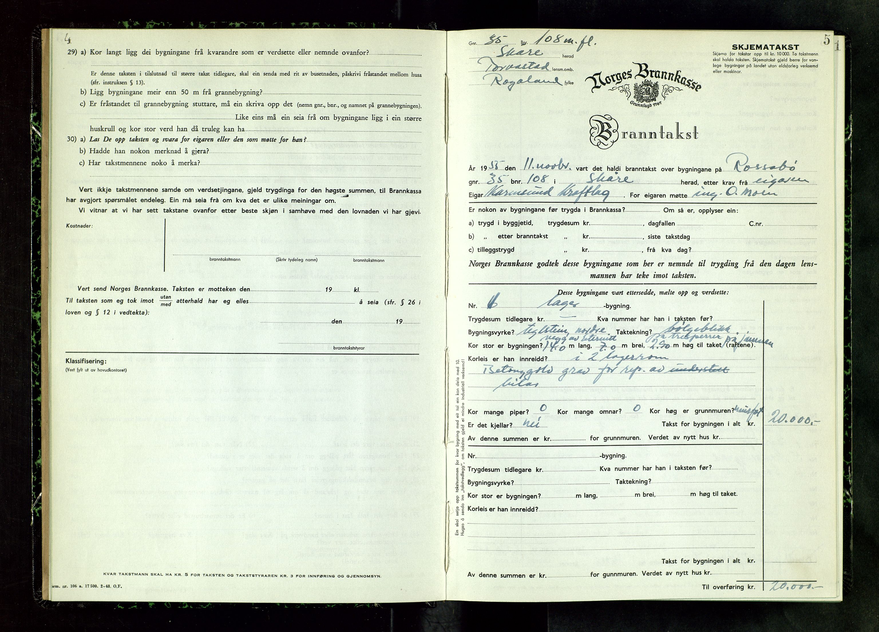 Norges Brannkasse Haugesund, AV/SAST-A-102142/0004/O/L0009: Branntakstprotokoll, 1955, p. 4-5