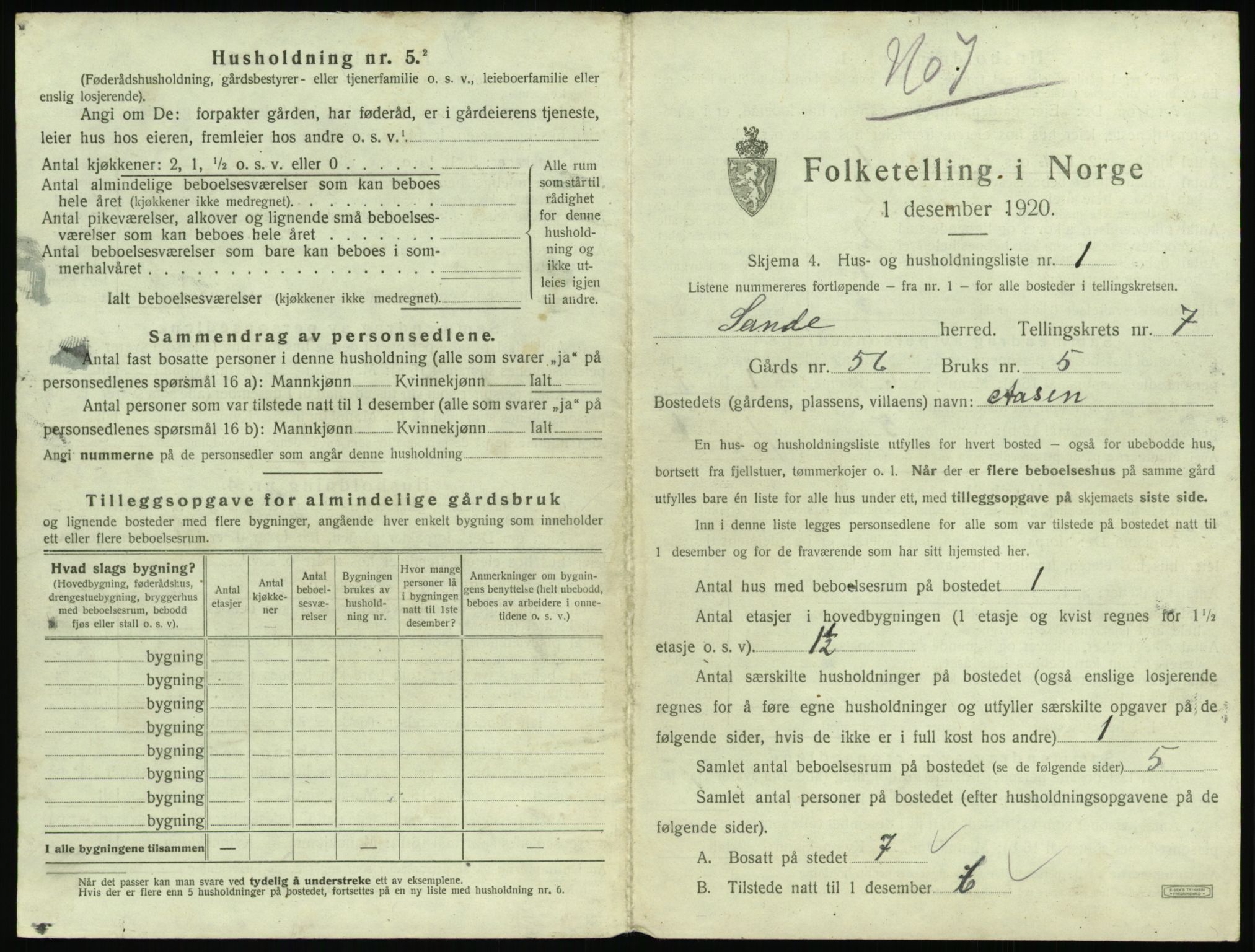 SAT, 1920 census for Sande (MR), 1920, p. 574