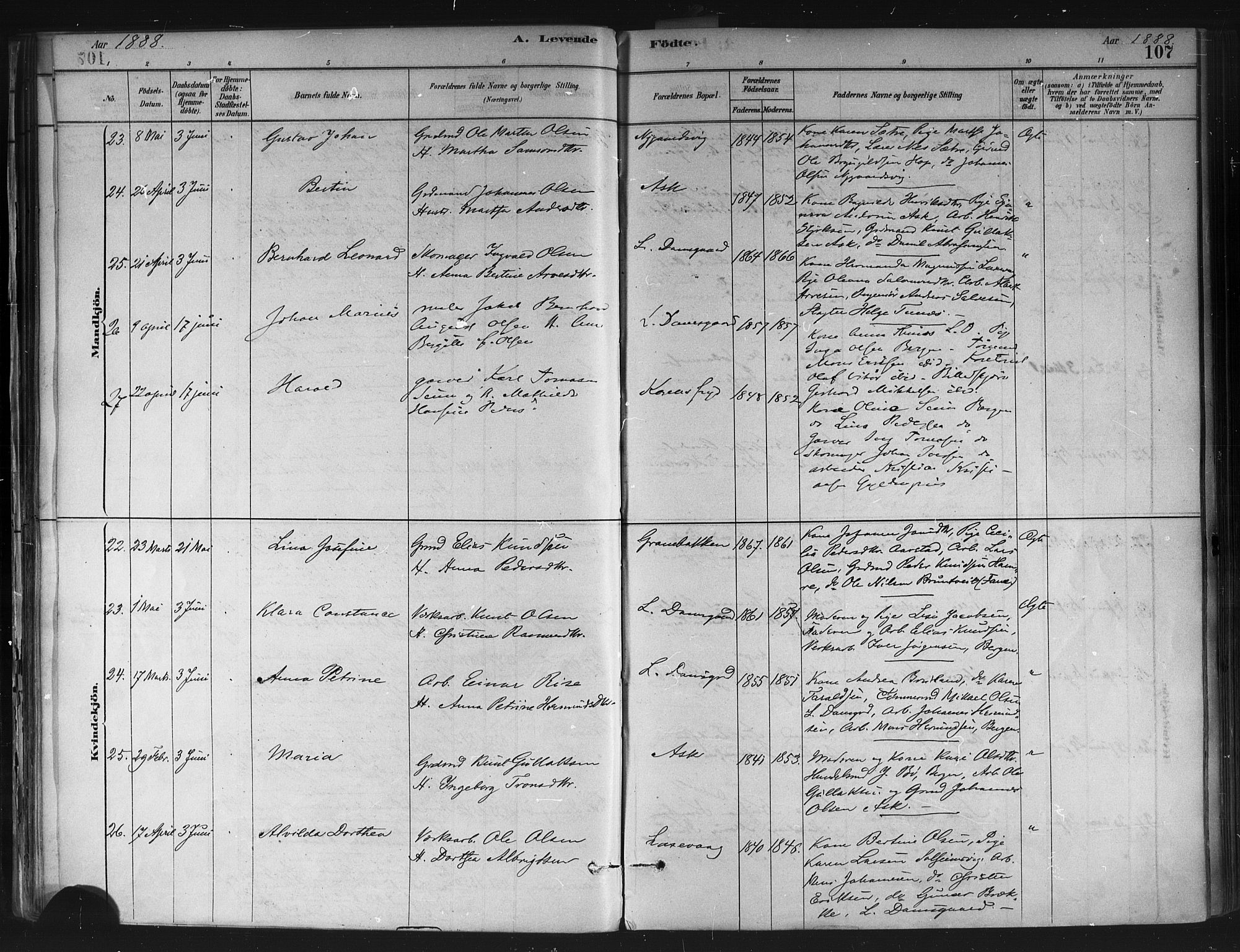 Askøy Sokneprestembete, AV/SAB-A-74101/H/Ha/Haa/Haae/L0002: Parish register (official) no. E 2, 1878-1891, p. 107