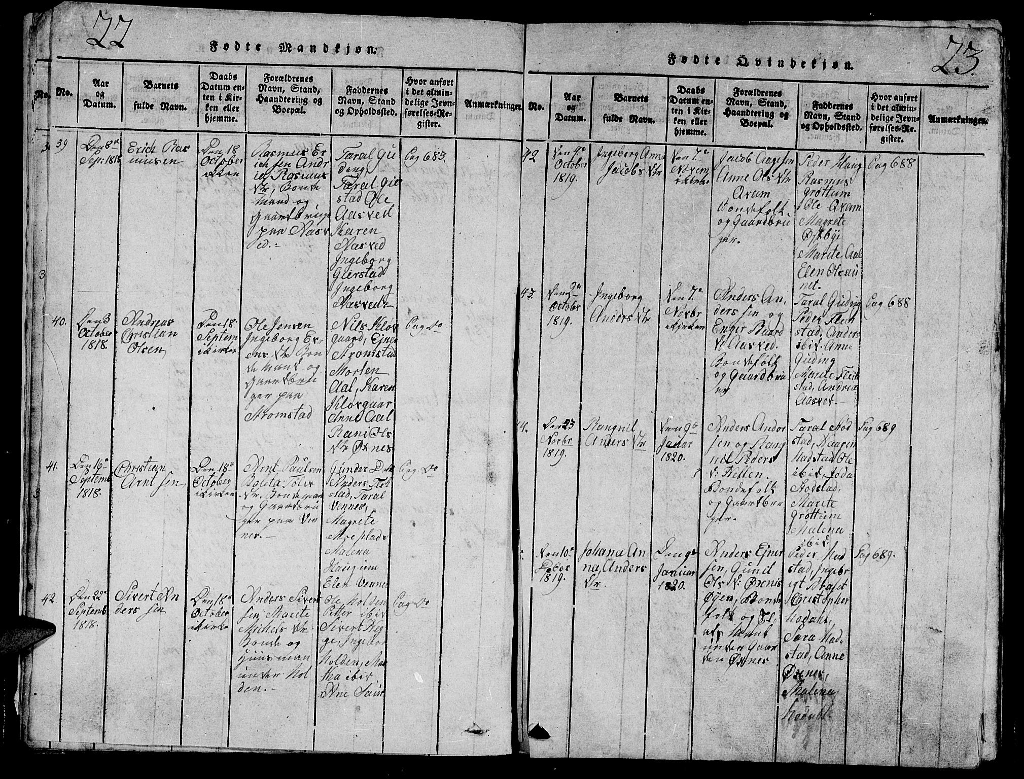 Ministerialprotokoller, klokkerbøker og fødselsregistre - Nord-Trøndelag, SAT/A-1458/747/L0459: Parish register (copy) no. 747C01, 1816-1842, p. 22-23