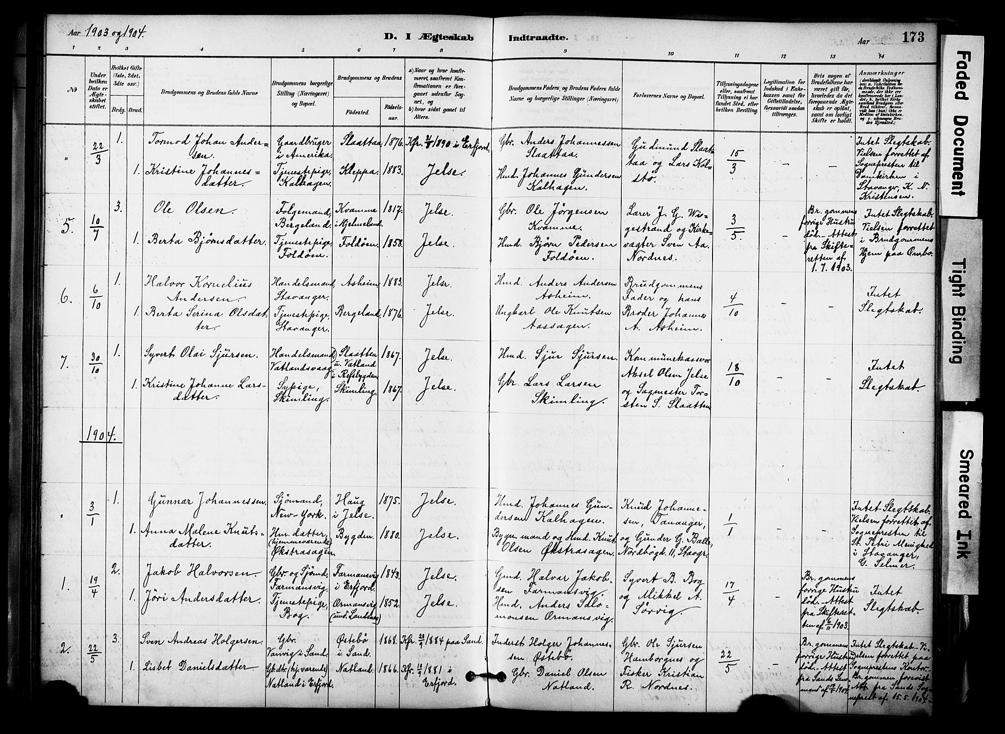 Jelsa sokneprestkontor, SAST/A-101842/01/IV: Parish register (official) no. A 10, 1884-1906, p. 173
