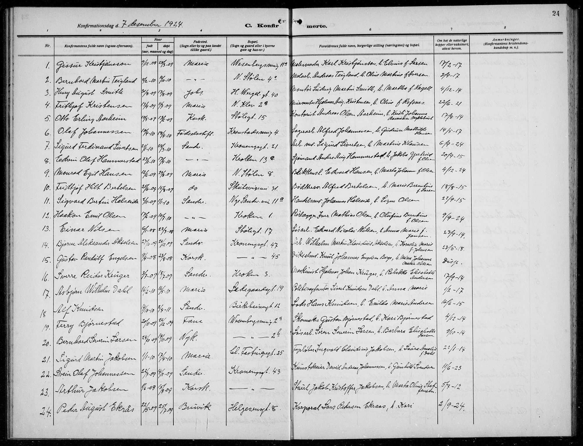 Mariakirken Sokneprestembete, AV/SAB-A-76901/H/Hab/L0010: Parish register (copy) no. A 10, 1920-1937, p. 24