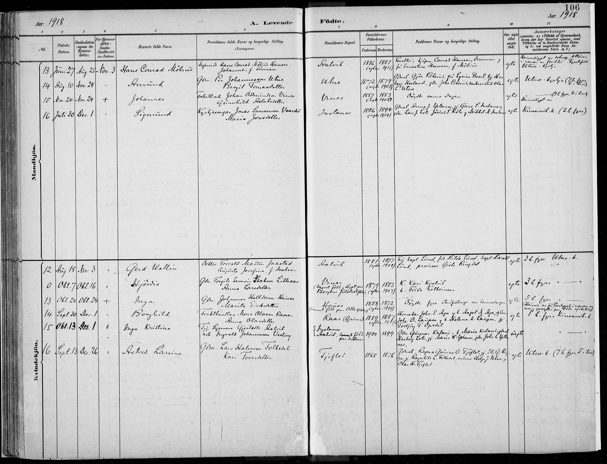 Ullensvang sokneprestembete, SAB/A-78701/H/Haa: Parish register (official) no. E  1, 1882-1921, p. 106