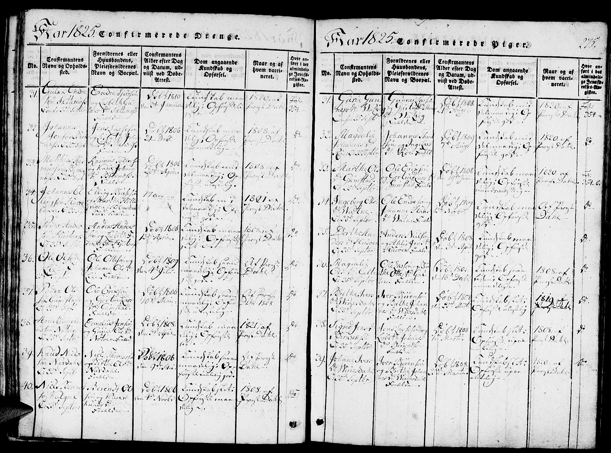 Gulen sokneprestembete, AV/SAB-A-80201/H/Haa/Haaa/L0018: Parish register (official) no. A 18, 1816-1825, p. 275