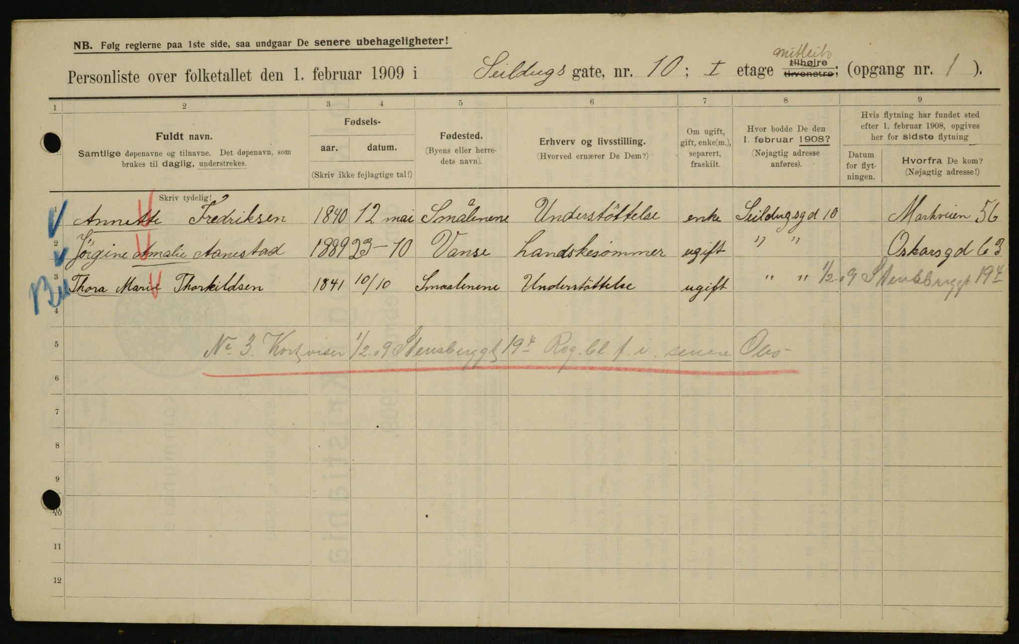 OBA, Municipal Census 1909 for Kristiania, 1909, p. 85558