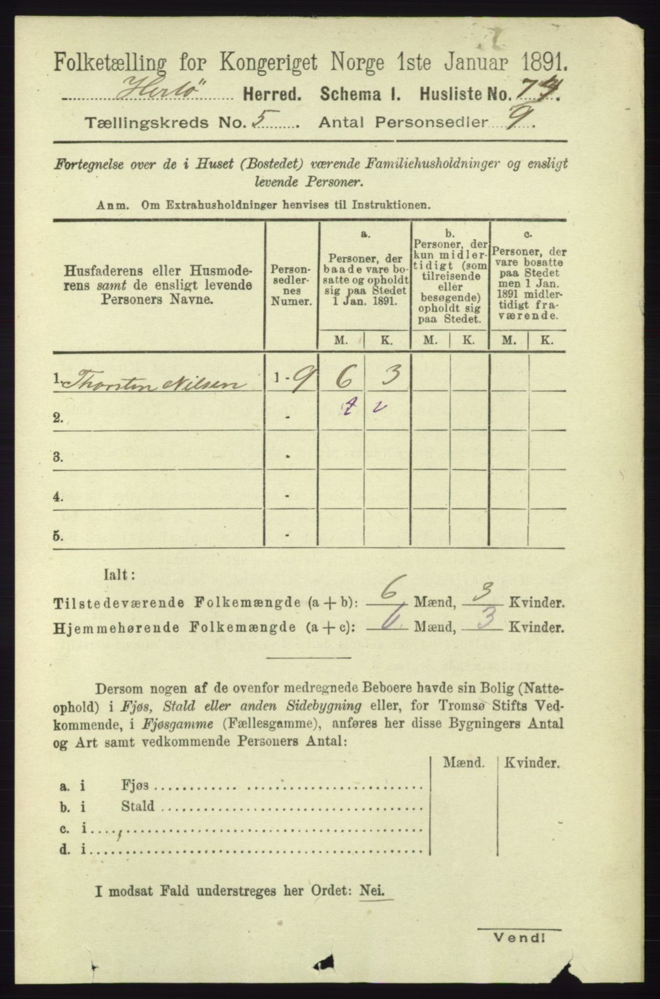 RA, 1891 census for 1258 Herdla, 1891, p. 2080