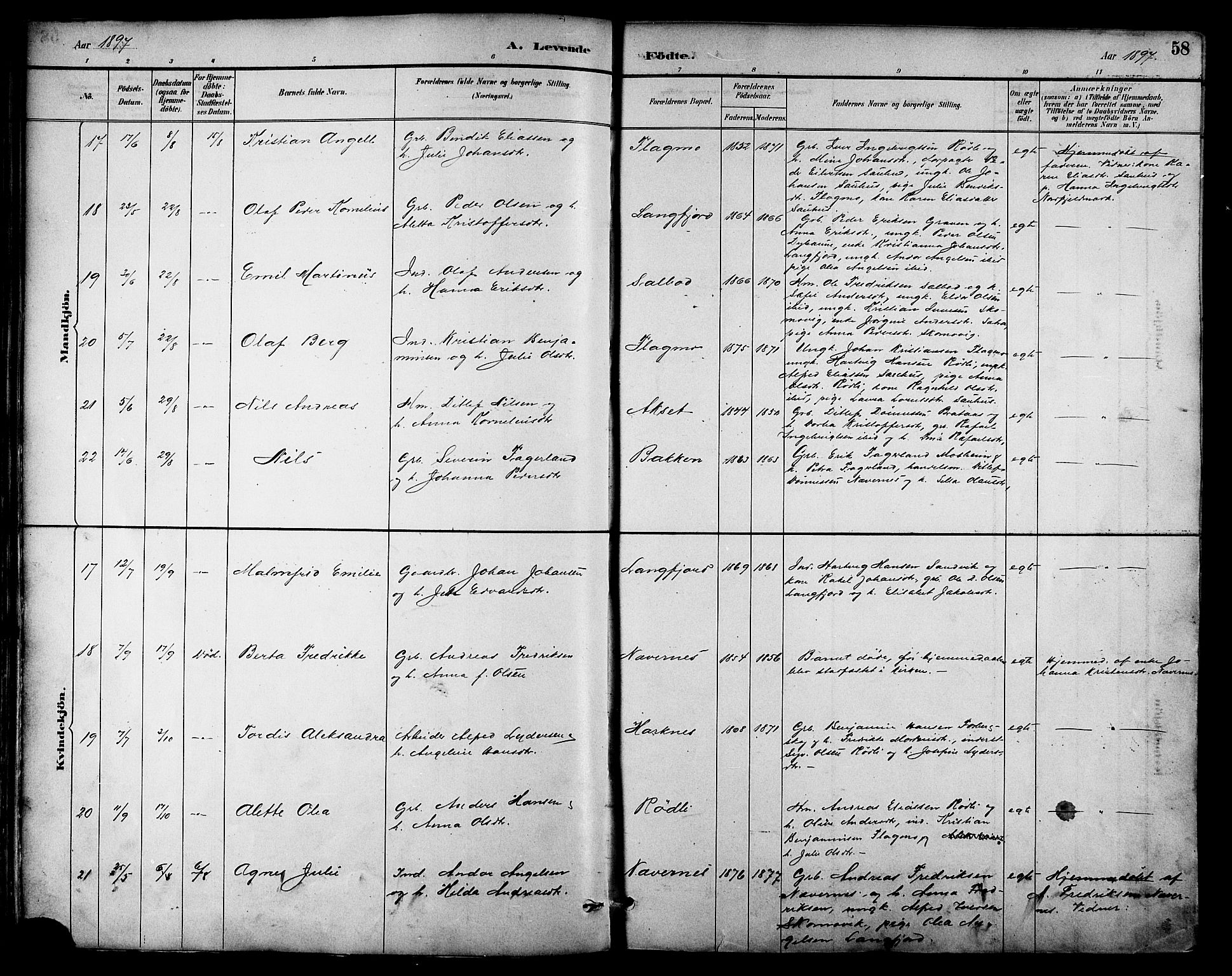 Ministerialprotokoller, klokkerbøker og fødselsregistre - Nordland, AV/SAT-A-1459/814/L0230: Parish register (copy) no. 814C03, 1884-1911, p. 58