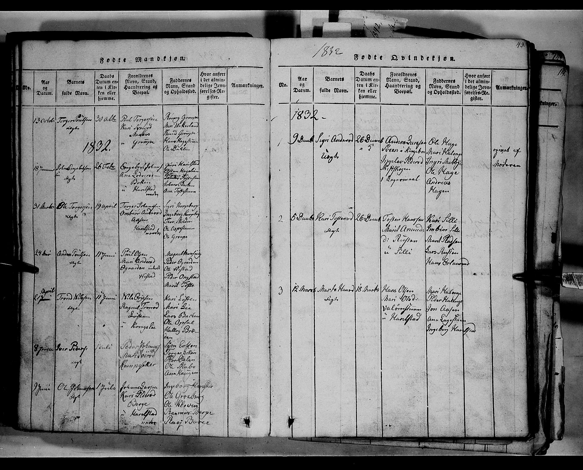 Fron prestekontor, SAH/PREST-078/H/Ha/Hab/L0003: Parish register (copy) no. 3, 1816-1850, p. 43