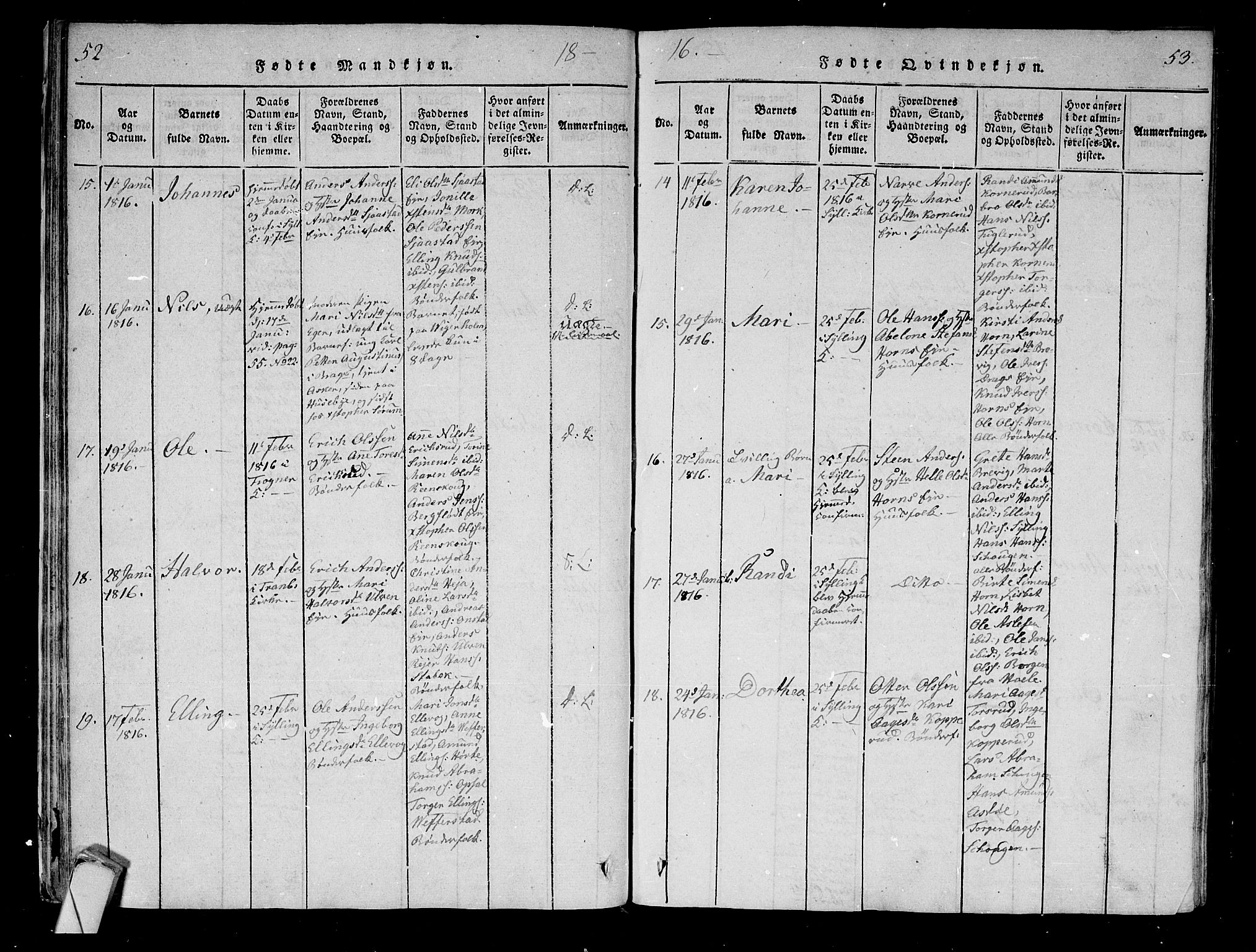 Lier kirkebøker, AV/SAKO-A-230/F/Fa/L0008: Parish register (official) no. I 8, 1813-1825, p. 52-53