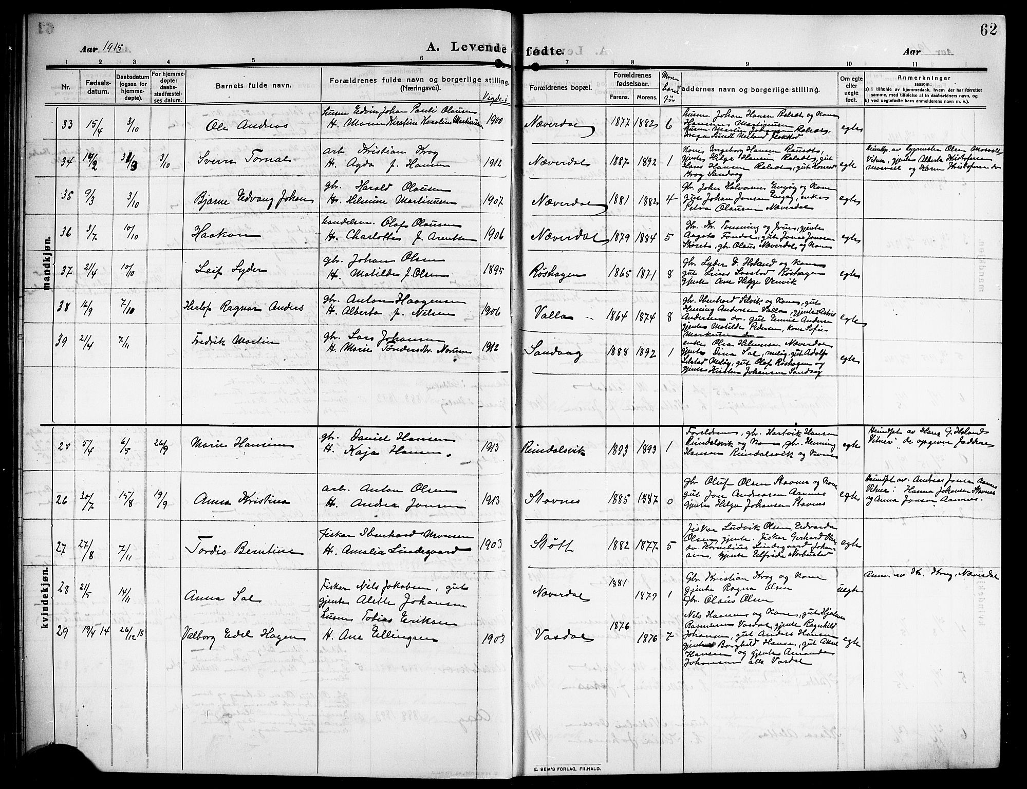 Ministerialprotokoller, klokkerbøker og fødselsregistre - Nordland, AV/SAT-A-1459/843/L0639: Parish register (copy) no. 843C08, 1908-1924, p. 62