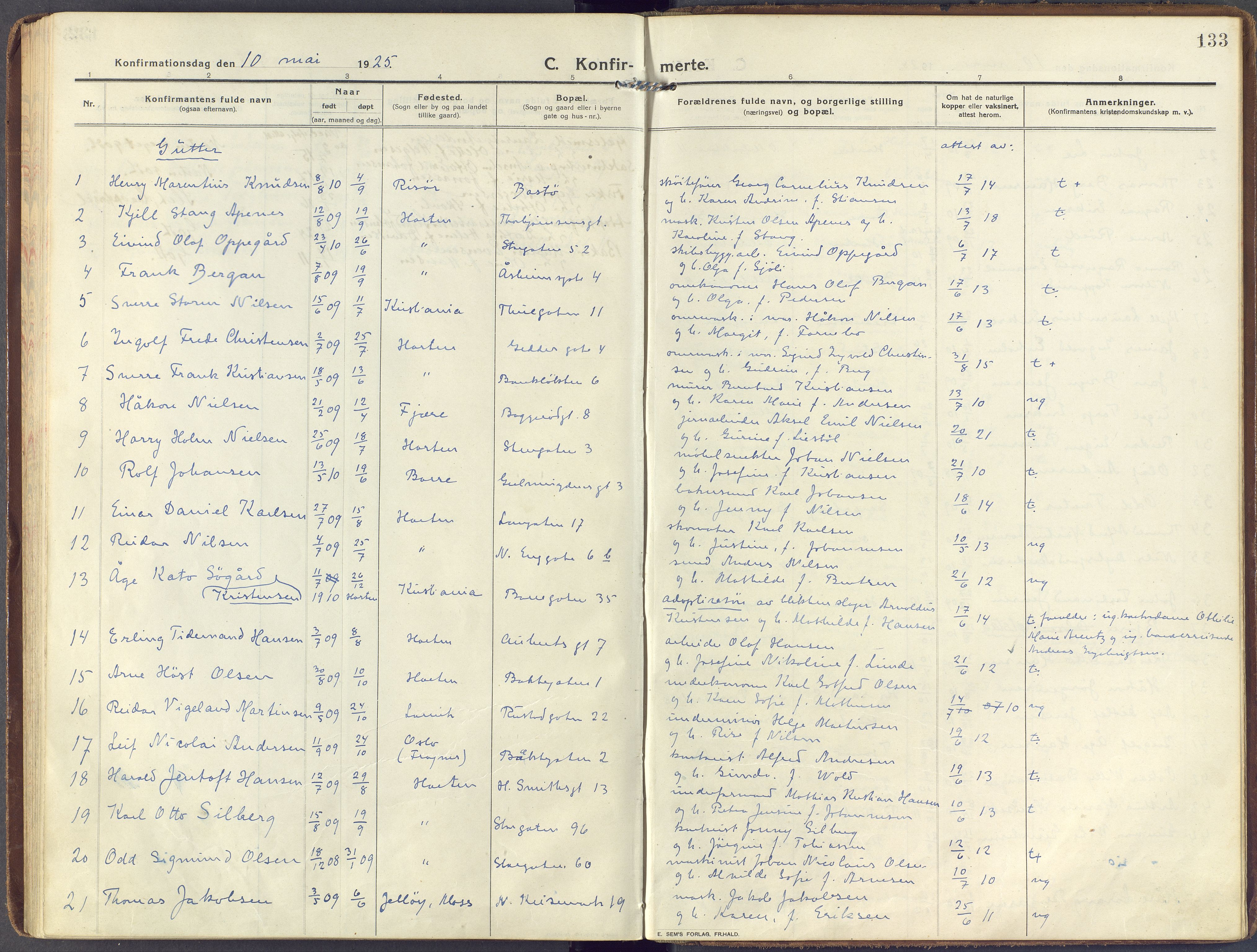 Horten kirkebøker, SAKO/A-348/F/Fa/L0010: Parish register (official) no. 10, 1913-1925, p. 133