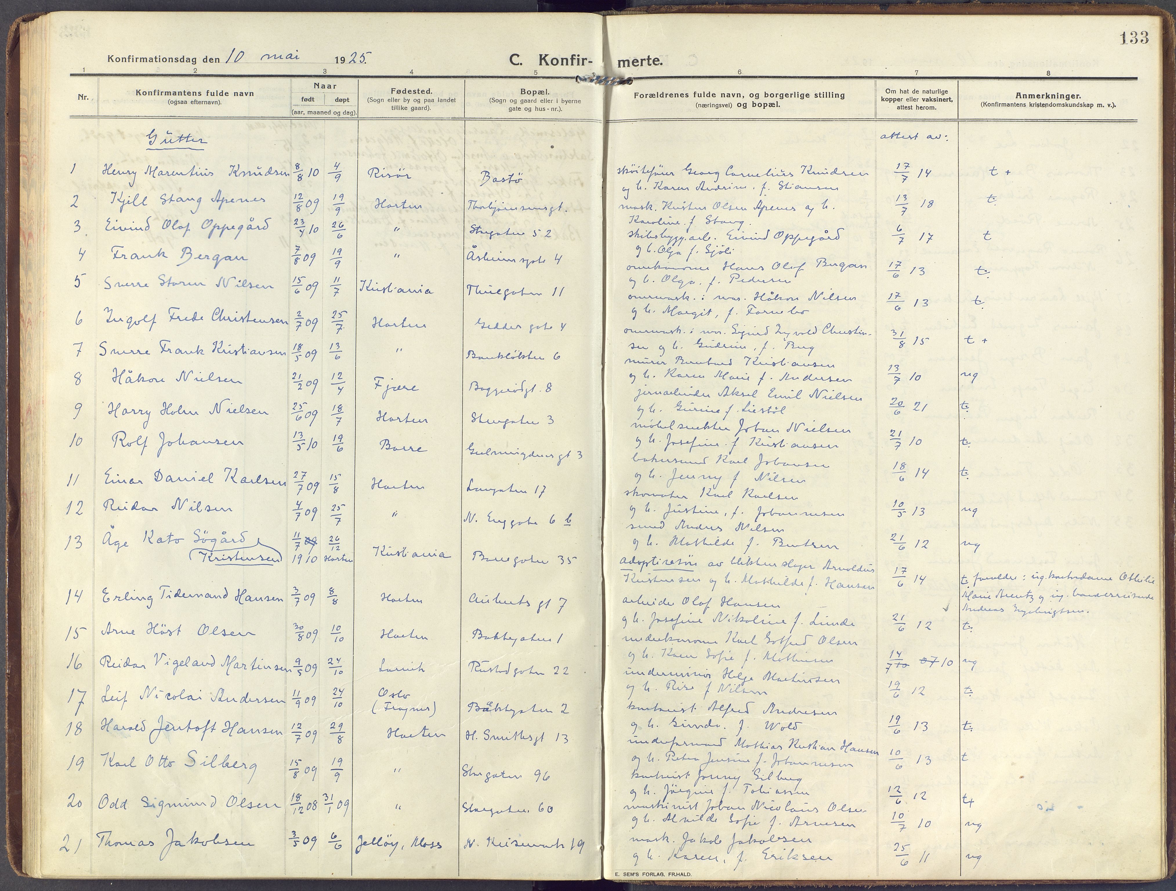 Horten kirkebøker, AV/SAKO-A-348/F/Fa/L0010: Parish register (official) no. 10, 1913-1925, p. 133