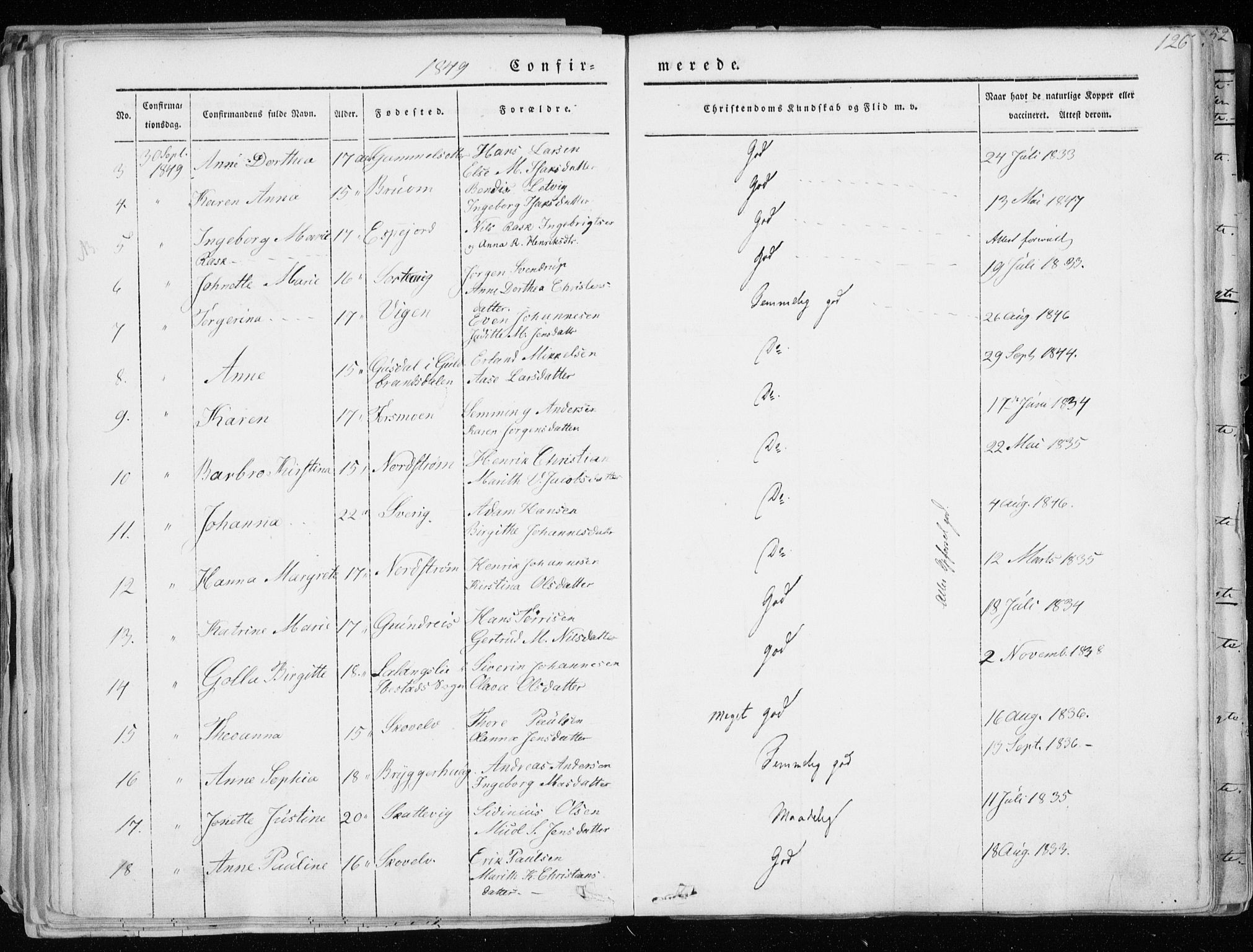 Tranøy sokneprestkontor, AV/SATØ-S-1313/I/Ia/Iaa/L0006kirke: Parish register (official) no. 6, 1844-1855, p. 126