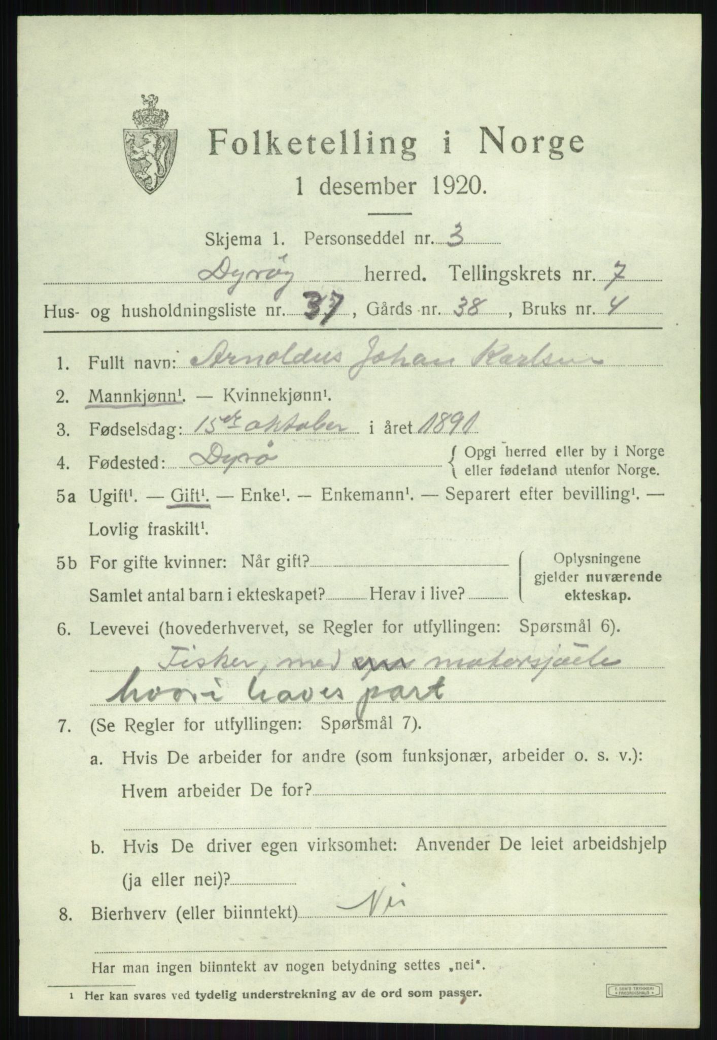 SATØ, 1920 census for Dyrøy, 1920, p. 4093