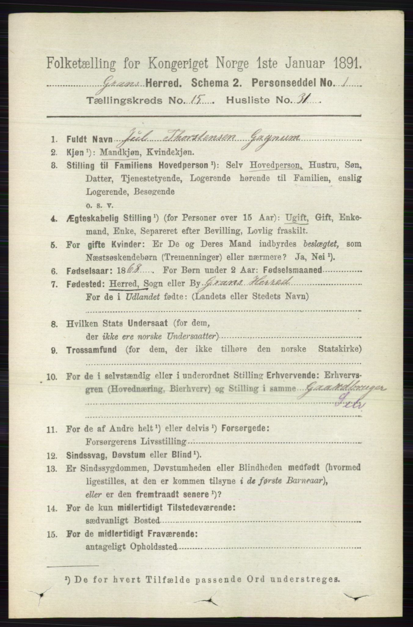 RA, 1891 census for 0534 Gran, 1891, p. 7769