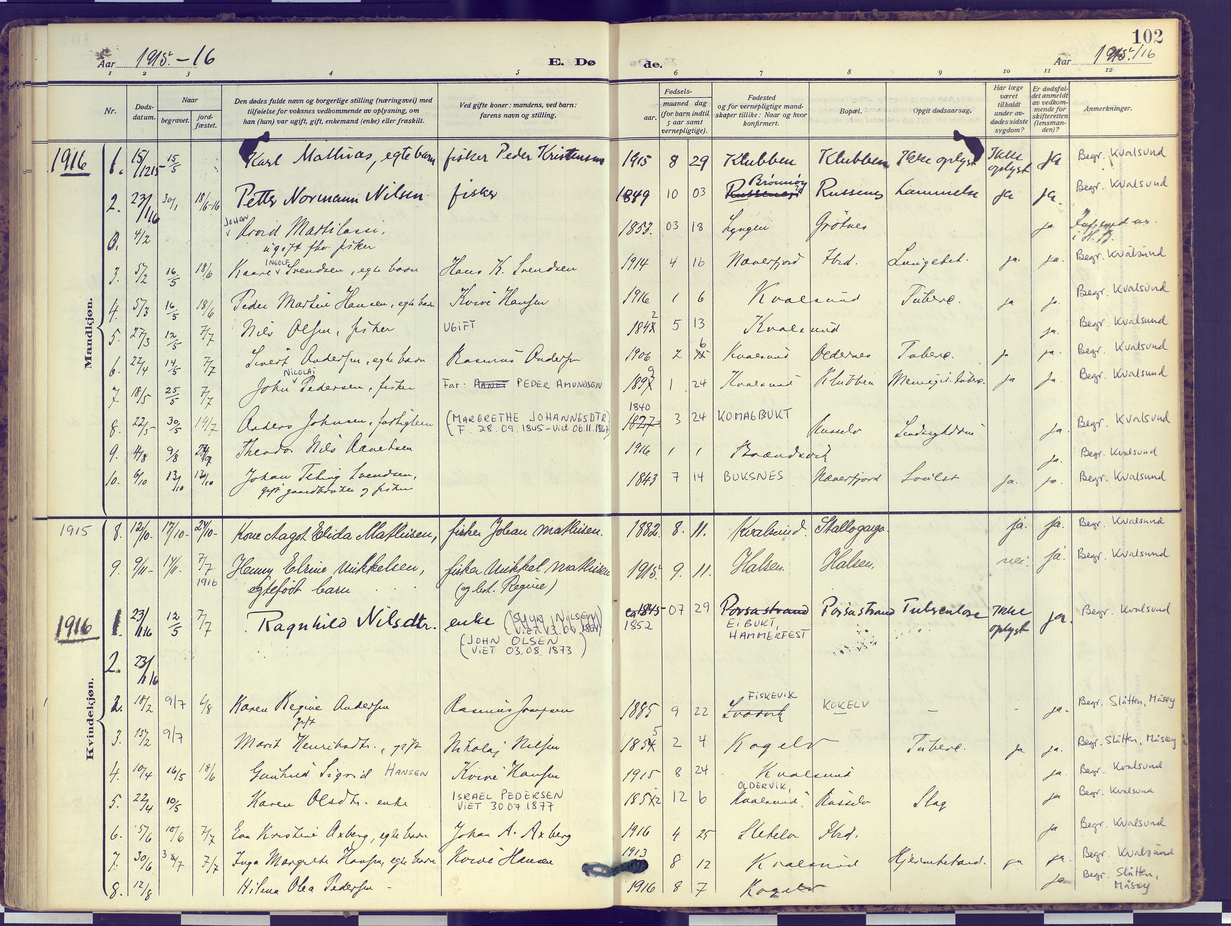 Hammerfest sokneprestkontor, SATØ/S-1347: Parish register (official) no. 16, 1908-1923, p. 102