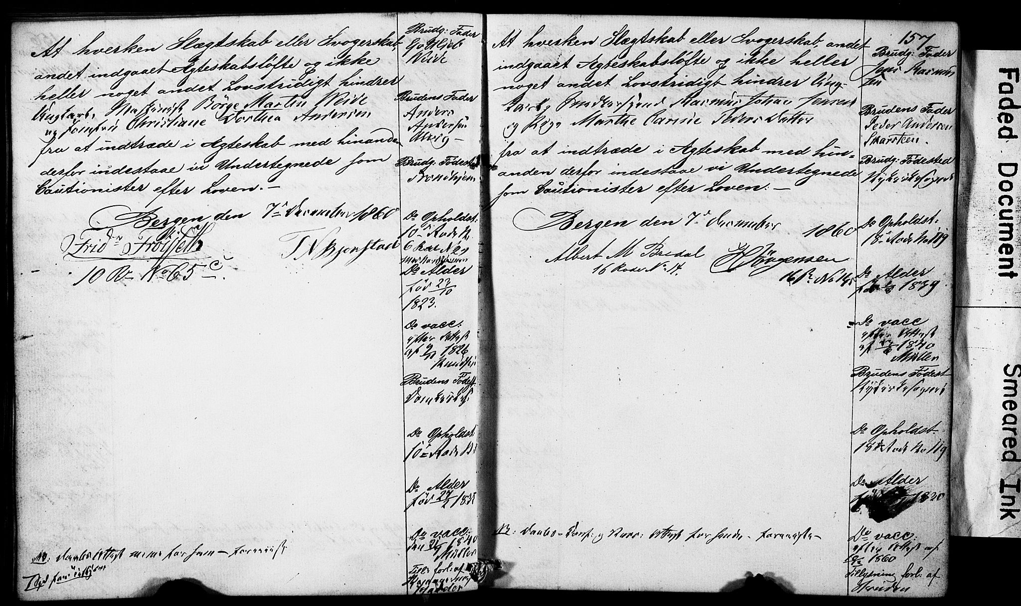 Domkirken sokneprestembete, AV/SAB-A-74801: Best man's statements no. II.5.5, 1857-1863, p. 157