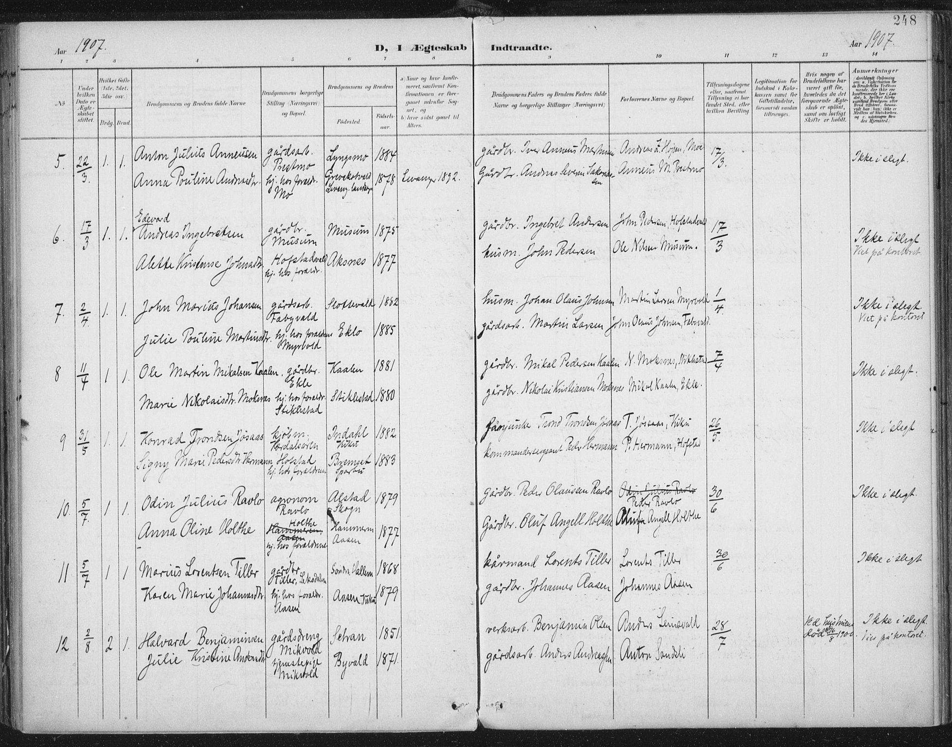 Ministerialprotokoller, klokkerbøker og fødselsregistre - Nord-Trøndelag, AV/SAT-A-1458/723/L0246: Parish register (official) no. 723A15, 1900-1917, p. 248