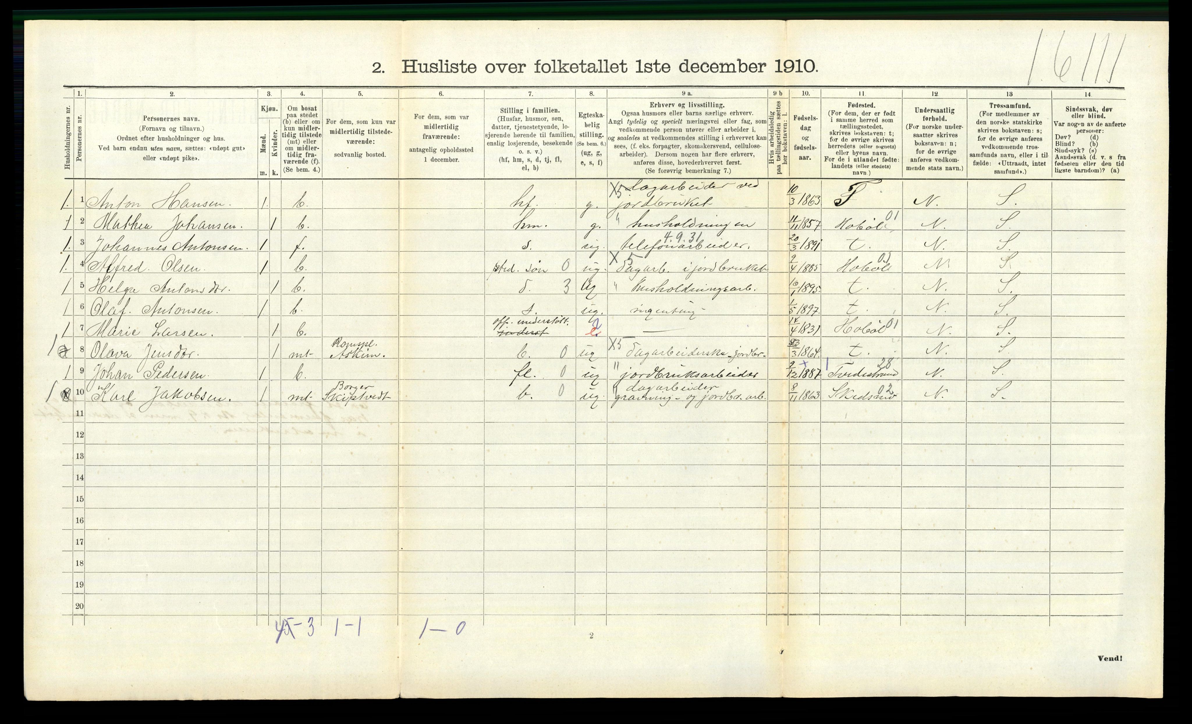 RA, 1910 census for Spydeberg, 1910, p. 694